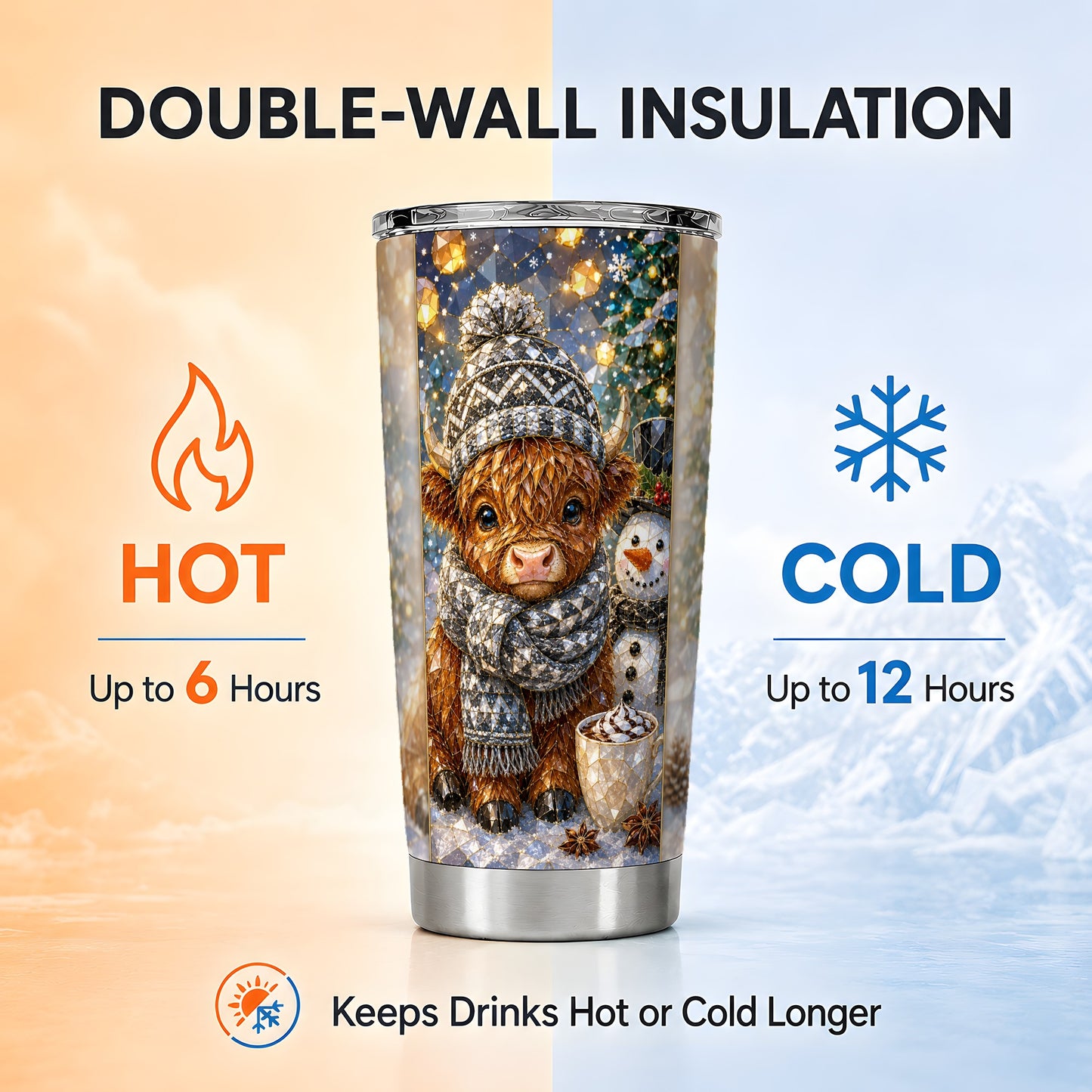 #pl[Steel] Highland Cow Tumbler 20oz, Winter Tumbler, Stainless Steel Travel Cup