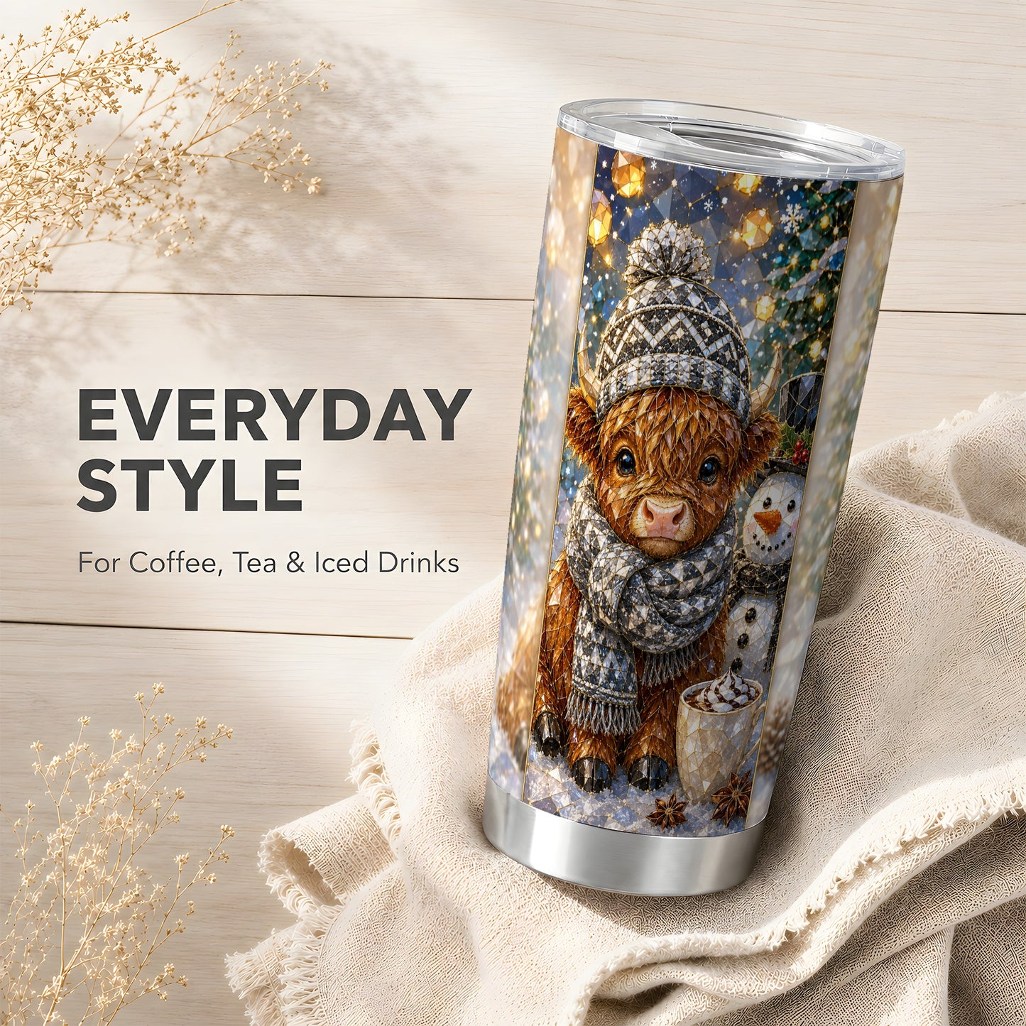 #pl[Steel] Highland Cow Tumbler 20oz, Winter Tumbler, Stainless Steel Travel Cup
