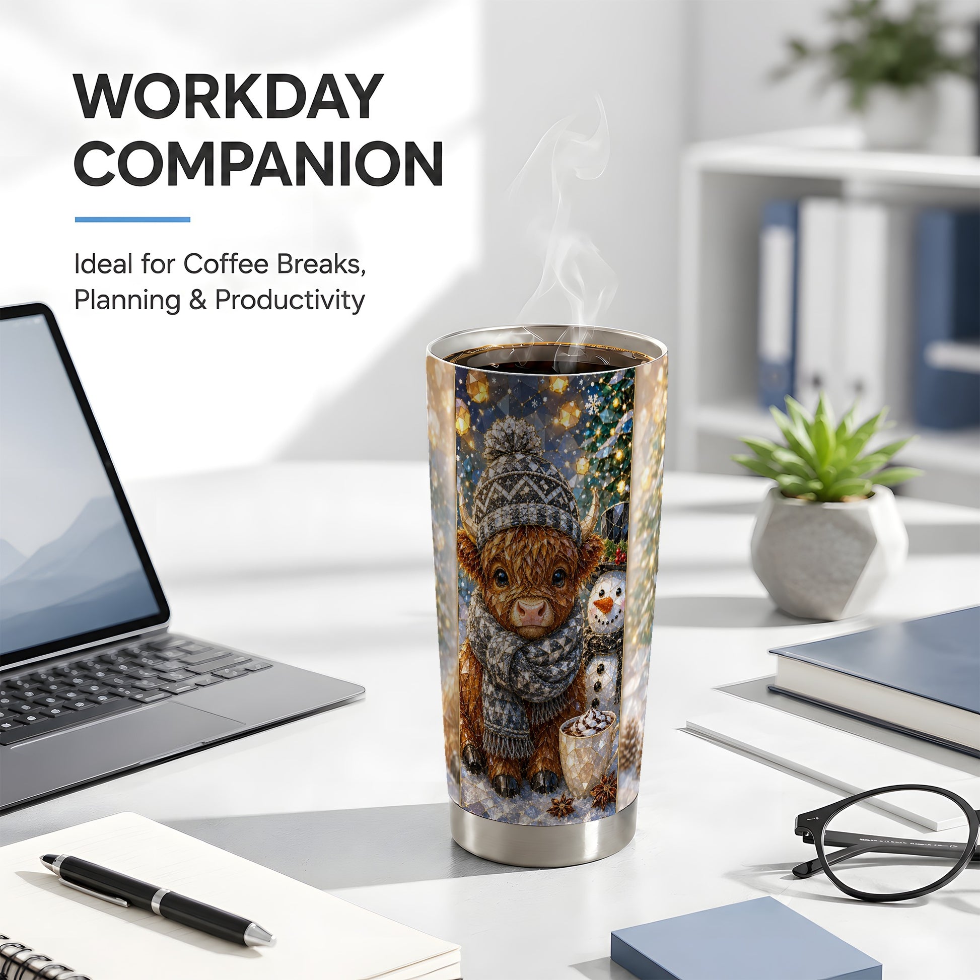#pl[Steel] Highland Cow Tumbler 20oz, Winter Tumbler, Stainless Steel Travel Cup