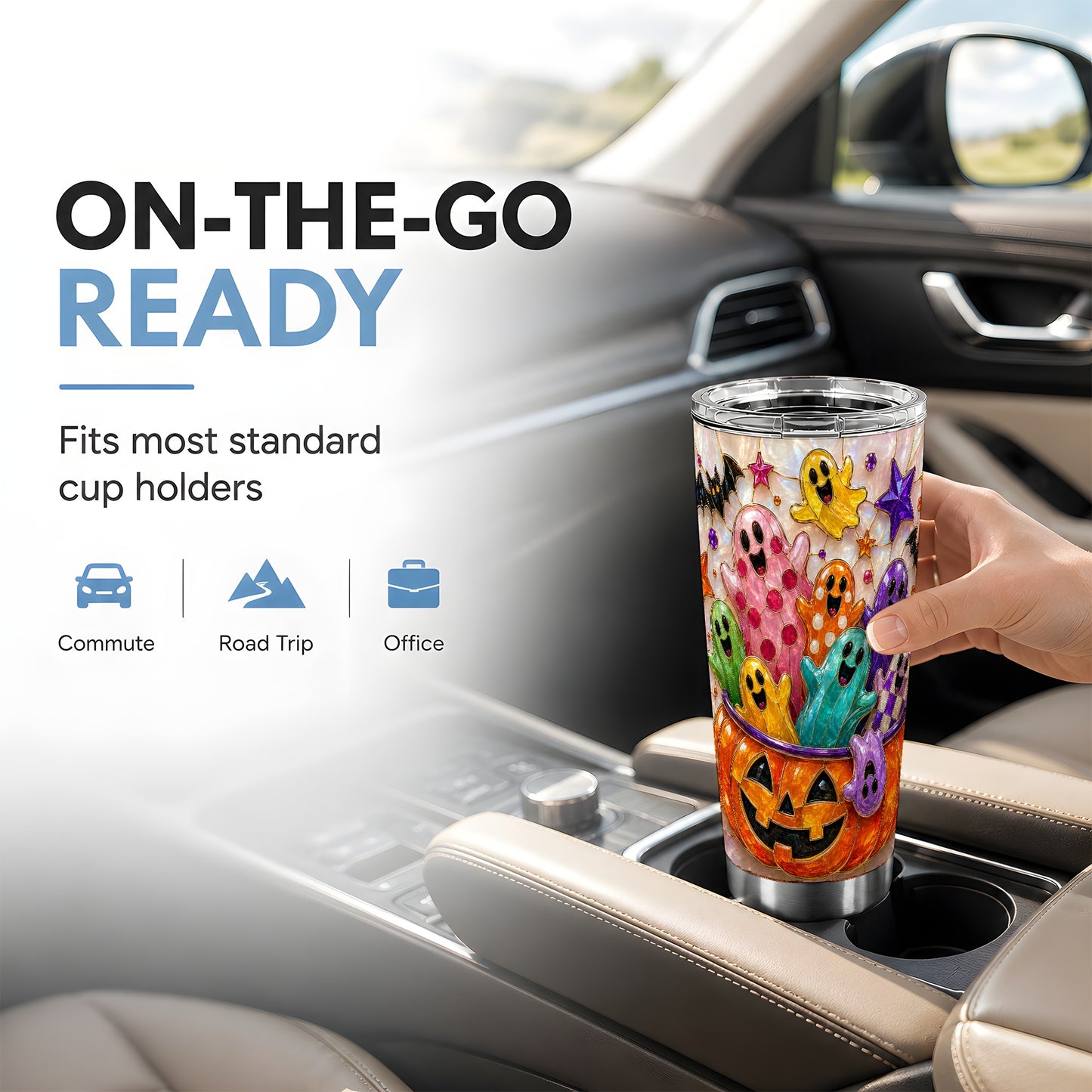 #pl[Steel] Cute Ghost Tumbler 20oz, Halloween Tumbler, Stainless Steel Travel Cup