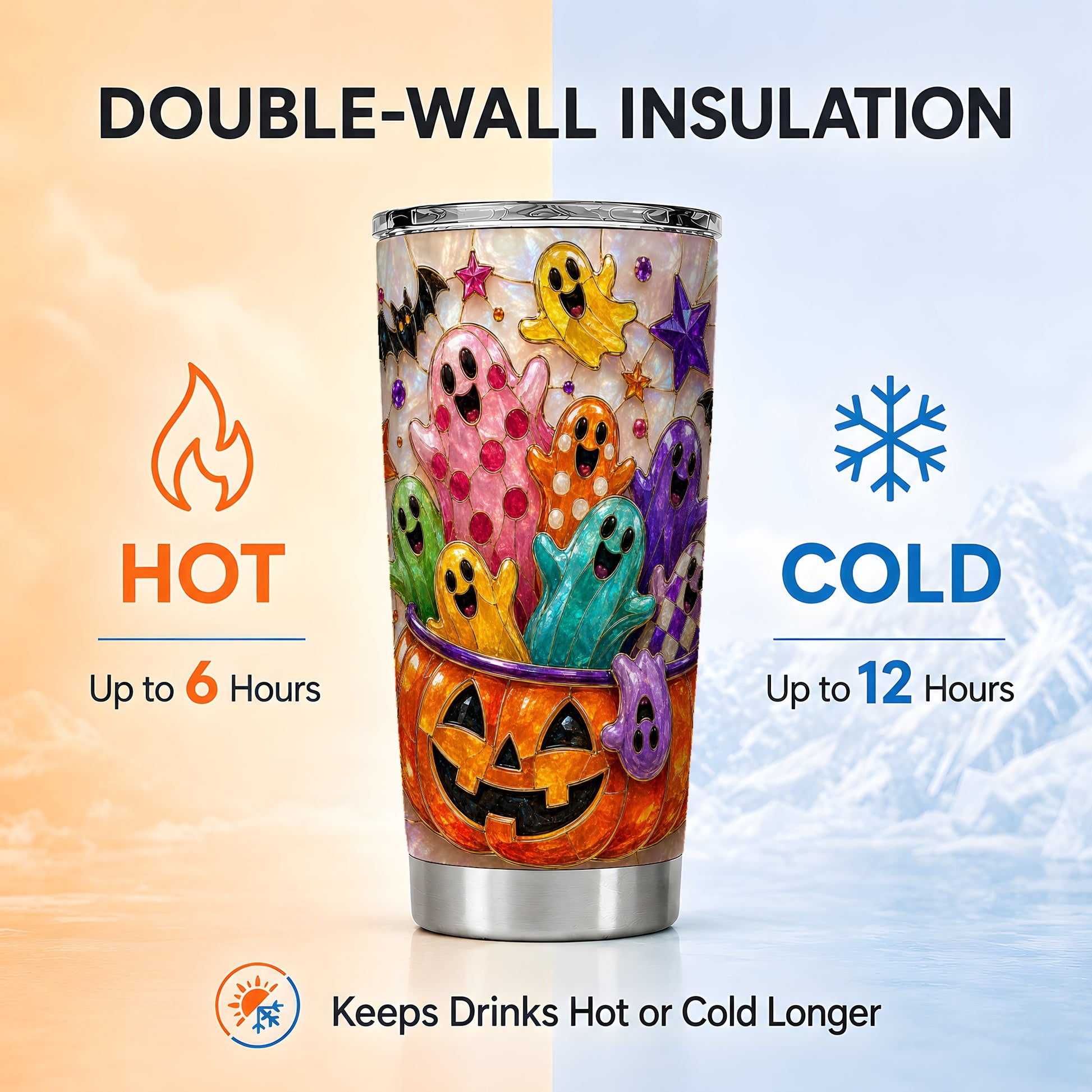 #pl[Steel] Cute Ghost Tumbler 20oz, Halloween Tumbler, Stainless Steel Travel Cup