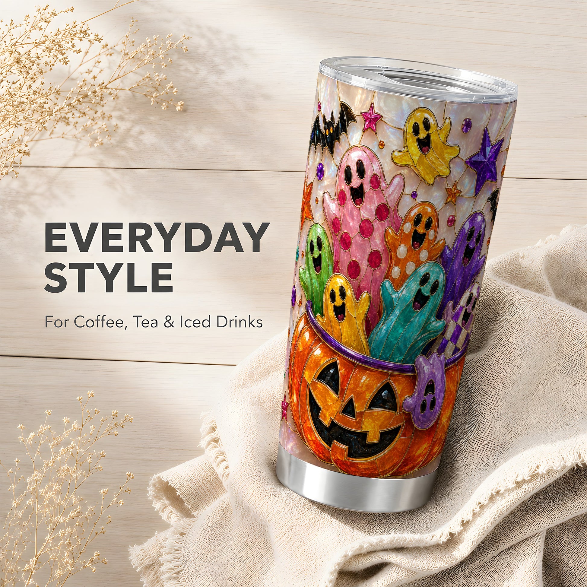 #pl[Steel] Cute Ghost Tumbler 20oz, Halloween Tumbler, Stainless Steel Travel Cup
