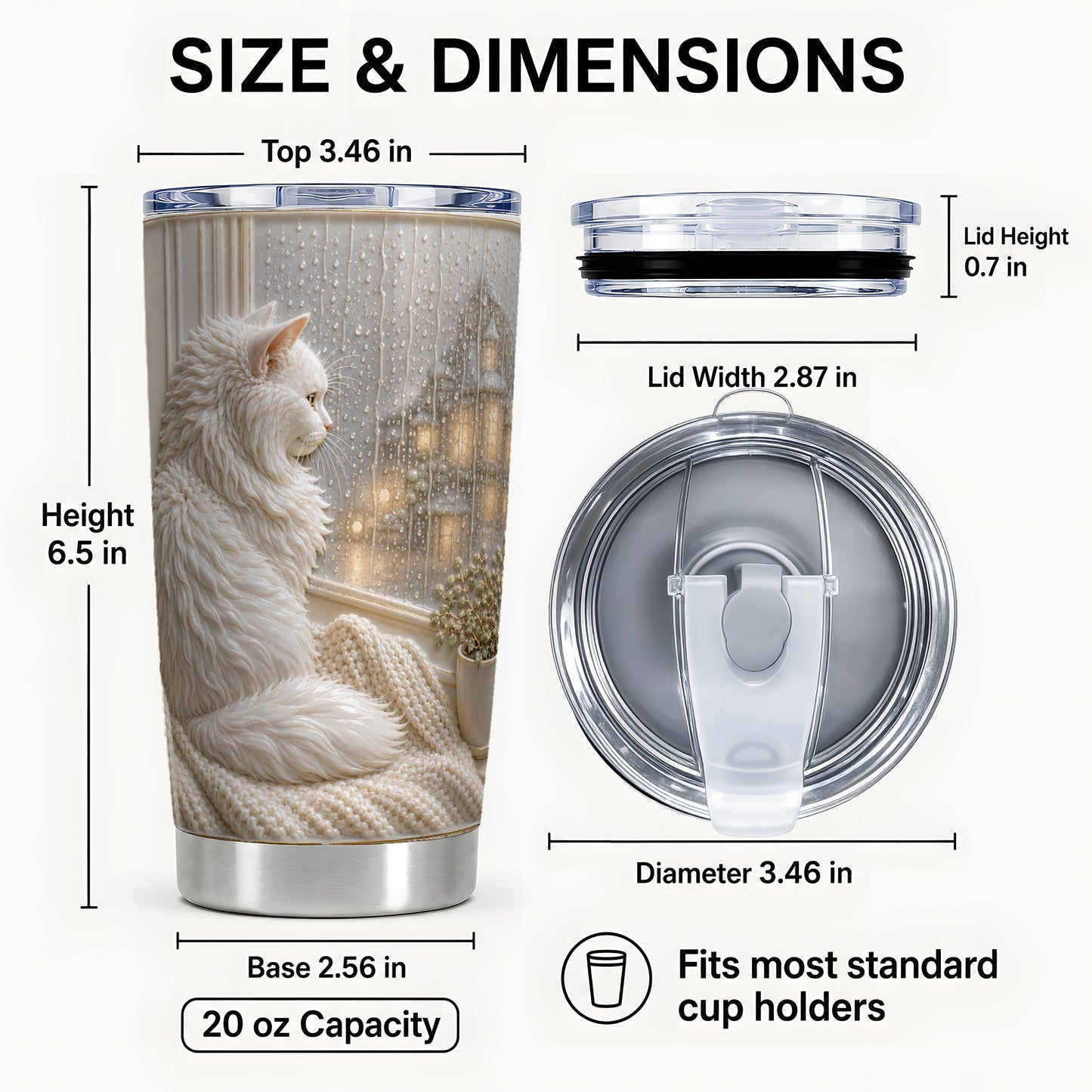 #pl[Steel] White Cat Tumbler 20oz, Rainy Window Tumbler, Stainless Steel Travel Cup