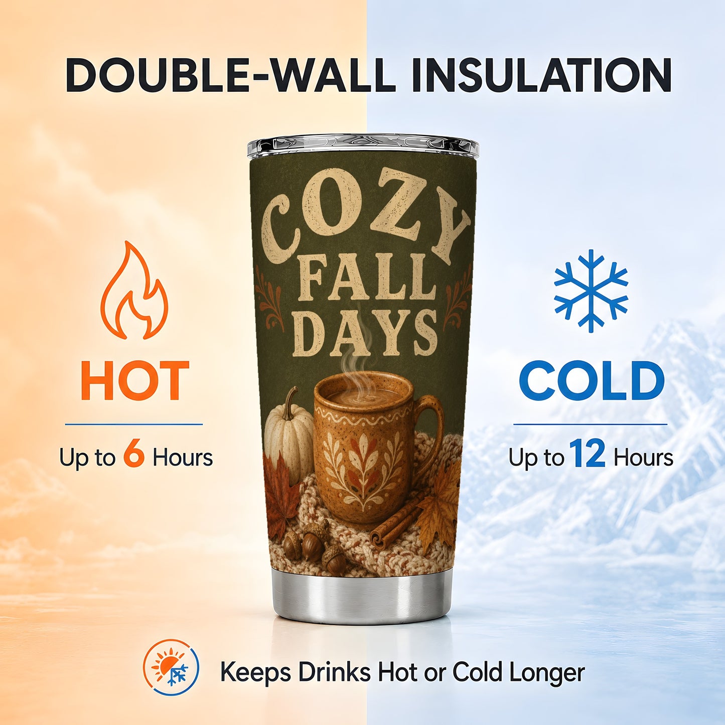 #pl[Steel] Cozy Autumn Tumbler 20oz, Pumpkin Tumbler, Stainless Steel Travel Cup