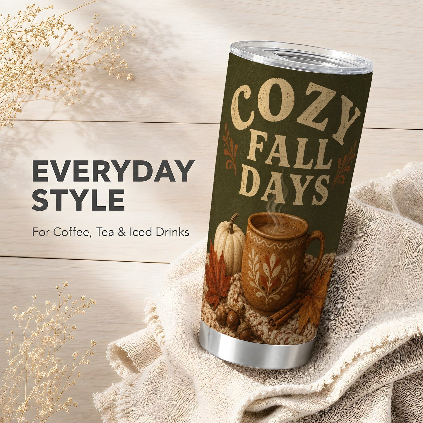#pl[Steel] Cozy Autumn Tumbler 20oz, Pumpkin Tumbler, Stainless Steel Travel Cup