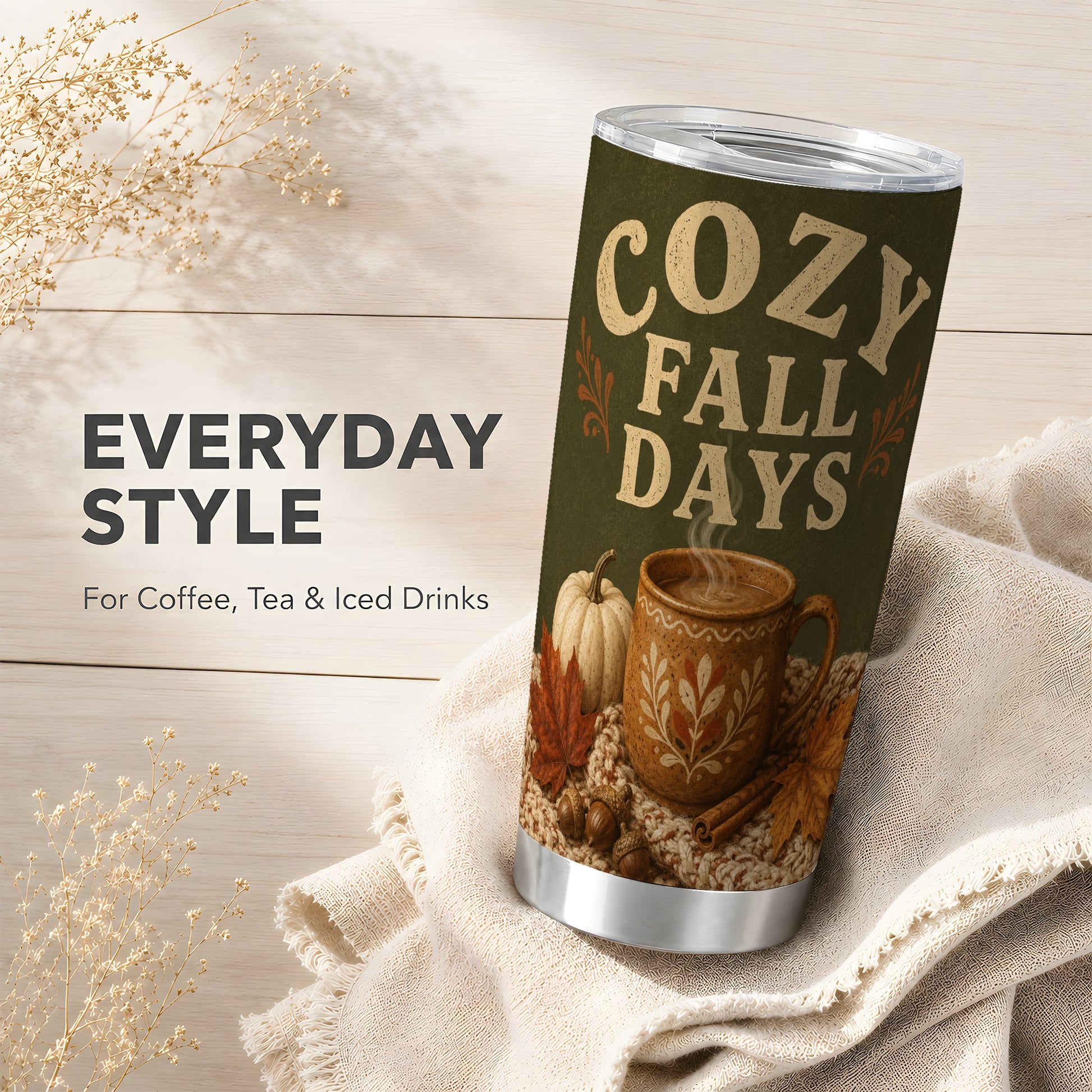 #pl[Steel] Cozy Autumn Tumbler 20oz, Pumpkin Tumbler, Stainless Steel Travel Cup