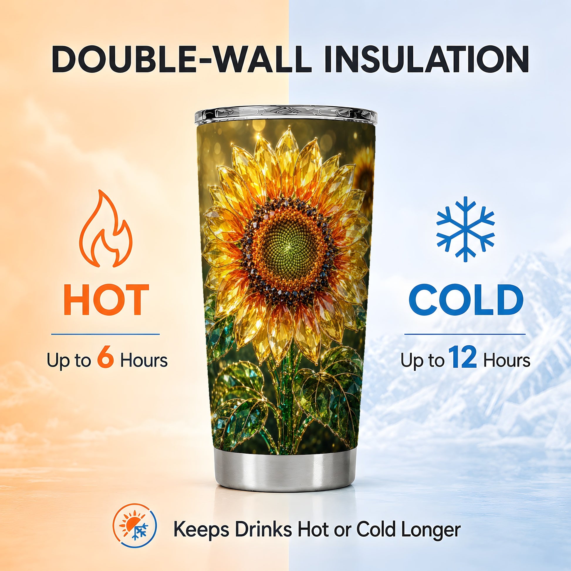 #pl[Steel] Radiant Sunflower Tumbler 20oz, Floral Tumbler, Stainless Steel Travel Cup