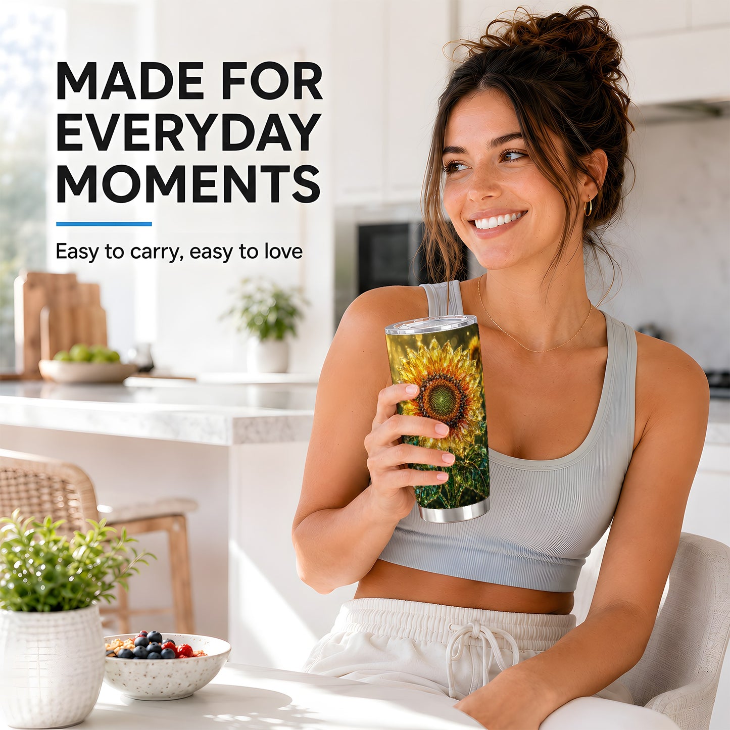 #pl[Steel] Radiant Sunflower Tumbler 20oz, Floral Tumbler, Stainless Steel Travel Cup