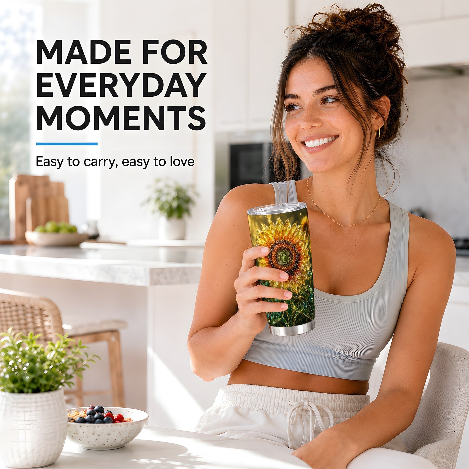 #pl[Steel] Radiant Sunflower Tumbler 20oz, Floral Tumbler, Stainless Steel Travel Cup
