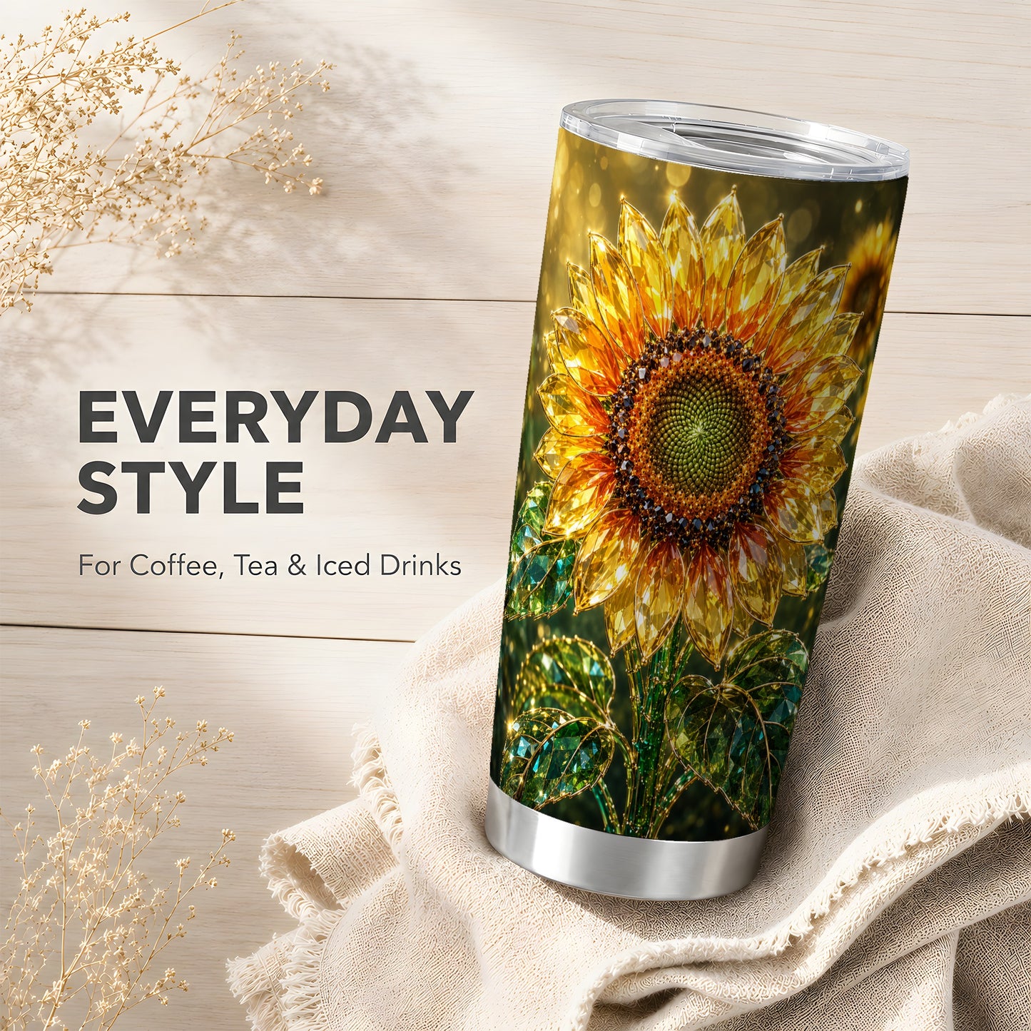#pl[Steel] Radiant Sunflower Tumbler 20oz, Floral Tumbler, Stainless Steel Travel Cup