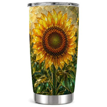 #pl[Steel] Golden Sunflower Tumbler 20oz, Floral Tumbler, Stainless Steel Travel Cup