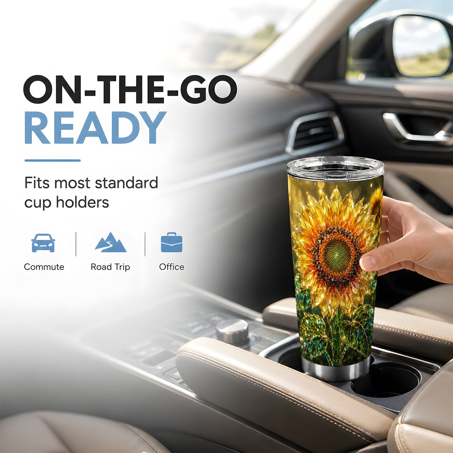 #pl[Steel] Radiant Sunflower Tumbler 20oz, Floral Tumbler, Stainless Steel Travel Cup