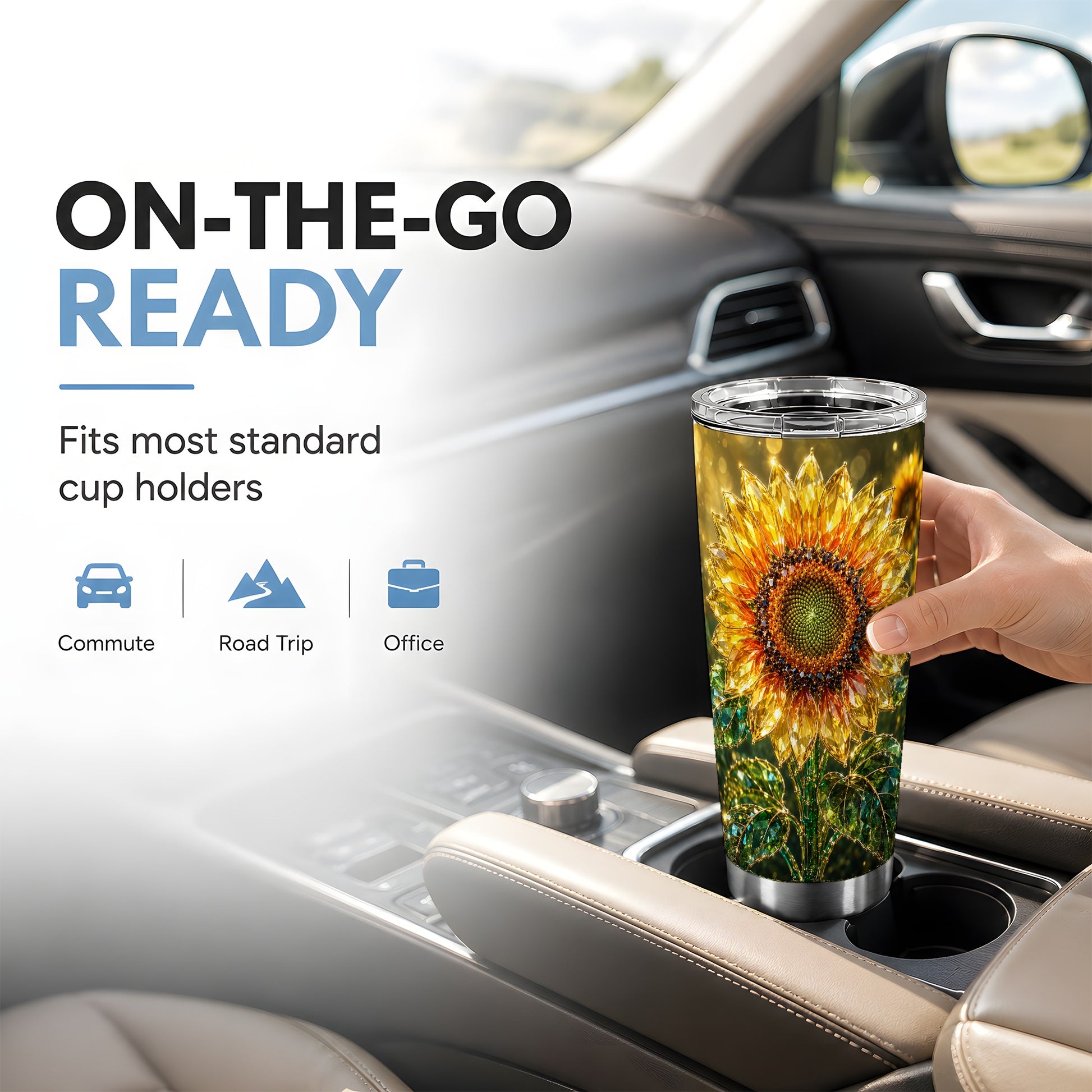 #pl[Steel] Radiant Sunflower Tumbler 20oz, Floral Tumbler, Stainless Steel Travel Cup