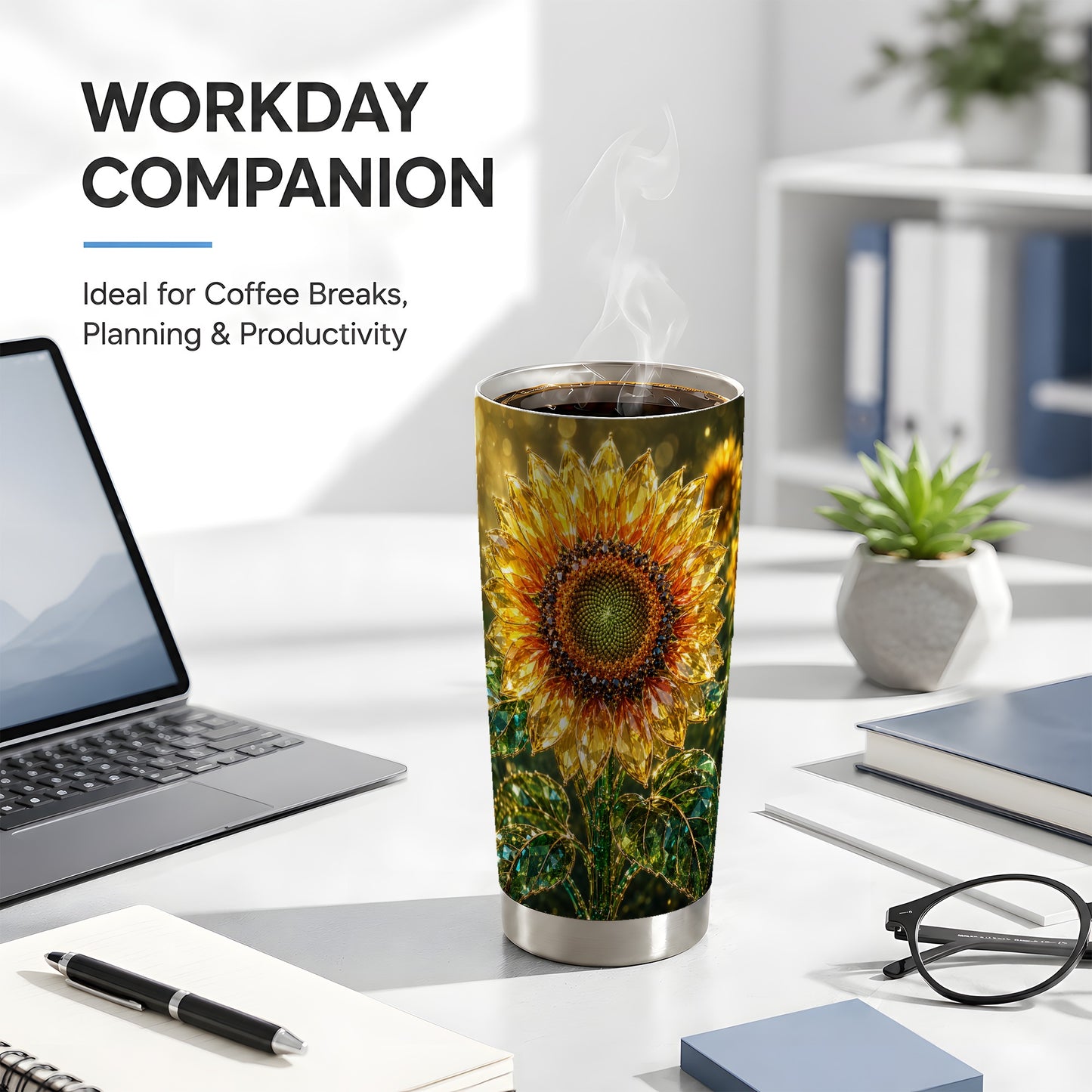 #pl[Steel] Radiant Sunflower Tumbler 20oz, Floral Tumbler, Stainless Steel Travel Cup