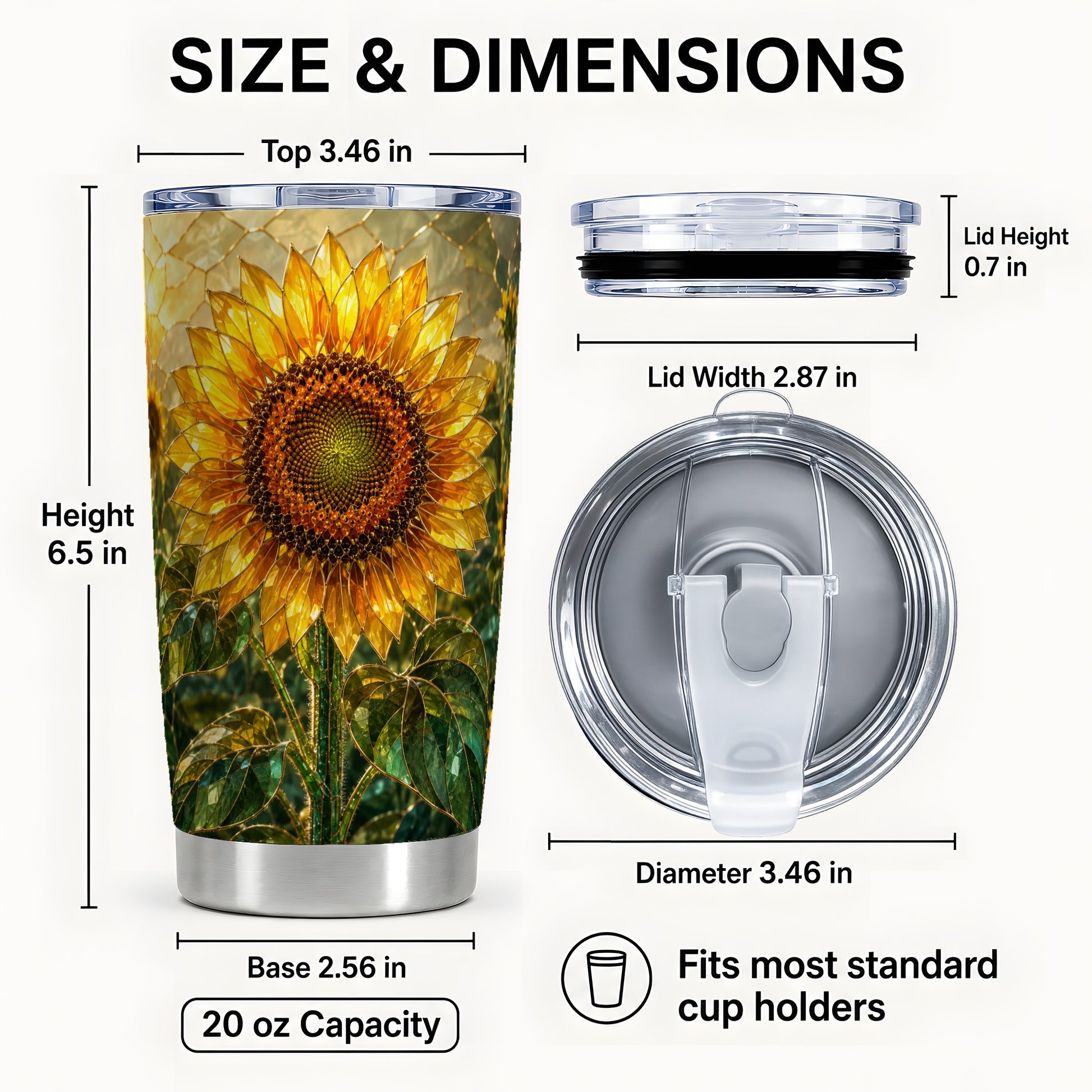 #pl[Steel] Golden Sunflower Tumbler 20oz, Floral Tumbler, Stainless Steel Travel Cup