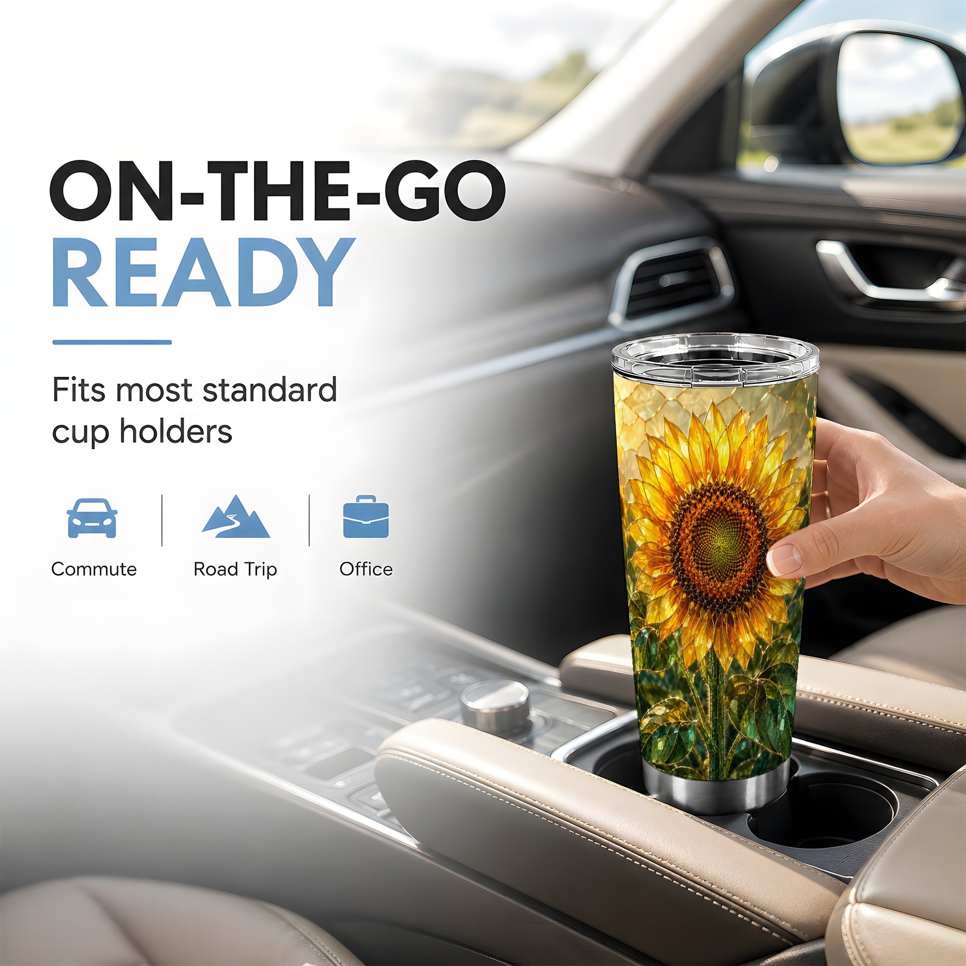 #pl[Steel] Golden Sunflower Tumbler 20oz, Floral Tumbler, Stainless Steel Travel Cup