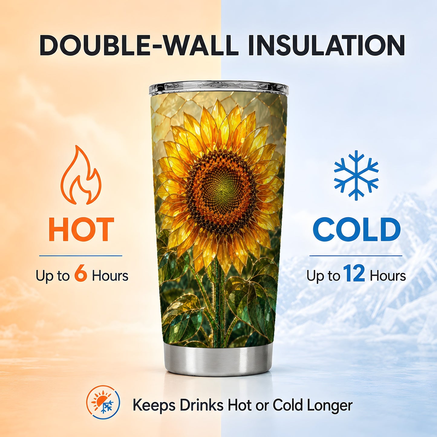 #pl[Steel] Golden Sunflower Tumbler 20oz, Floral Tumbler, Stainless Steel Travel Cup