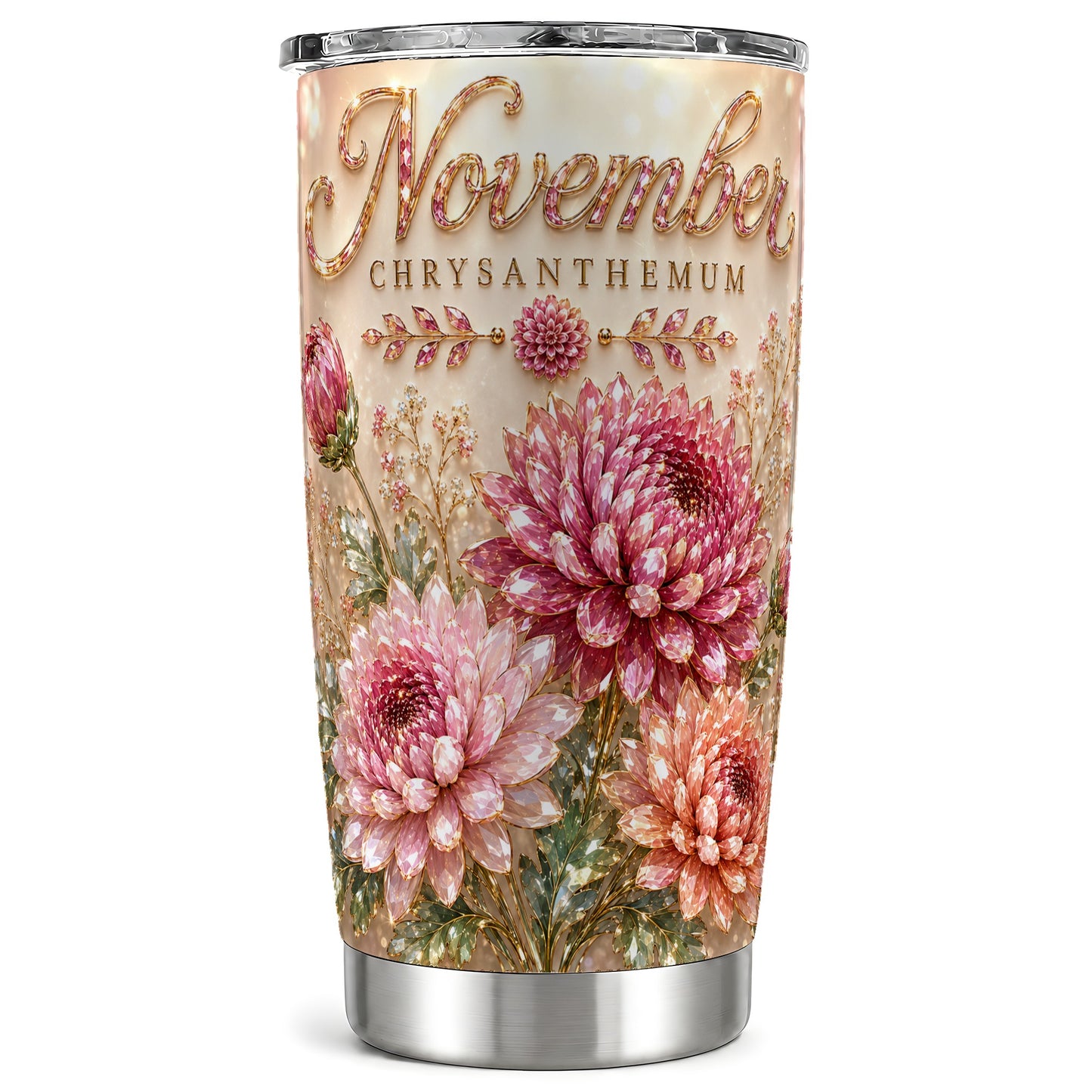 #pl[Steel] Chrysanthemum Tumbler 20oz, Floral Tumbler, Stainless Steel Travel Cup