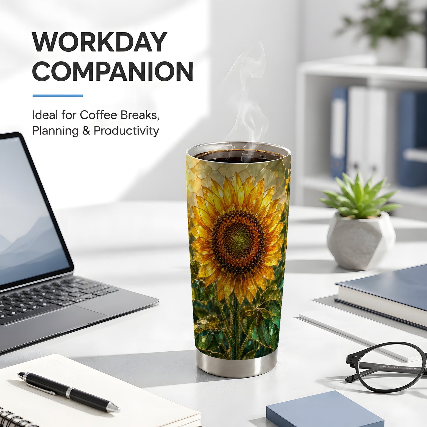 #pl[Steel] Golden Sunflower Tumbler 20oz, Floral Tumbler, Stainless Steel Travel Cup