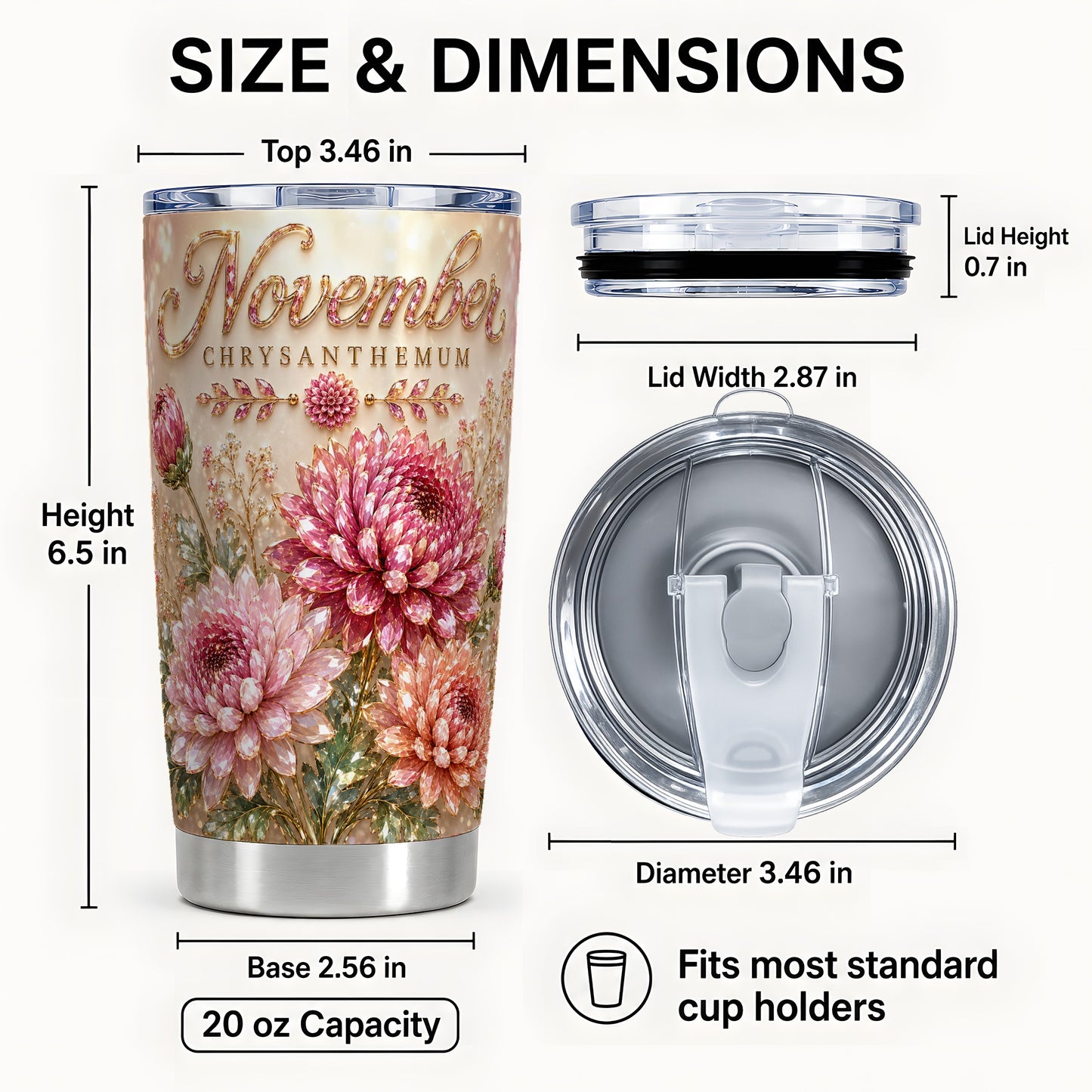 #pl[Steel] Chrysanthemum Tumbler 20oz, Floral Tumbler, Stainless Steel Travel Cup