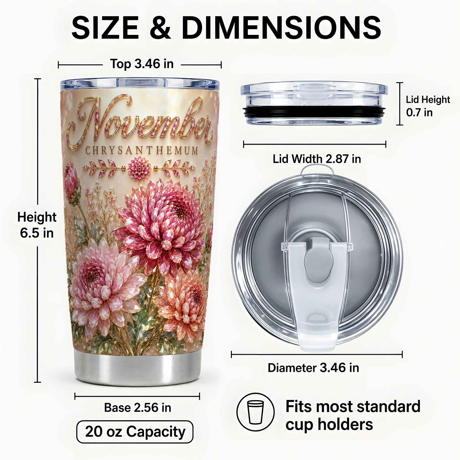 #pl[Steel] Chrysanthemum Tumbler 20oz, Floral Tumbler, Stainless Steel Travel Cup