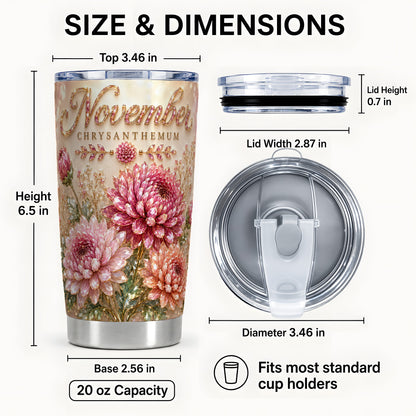 #pl[Steel] Chrysanthemum Tumbler 20oz, Floral Tumbler, Stainless Steel Travel Cup