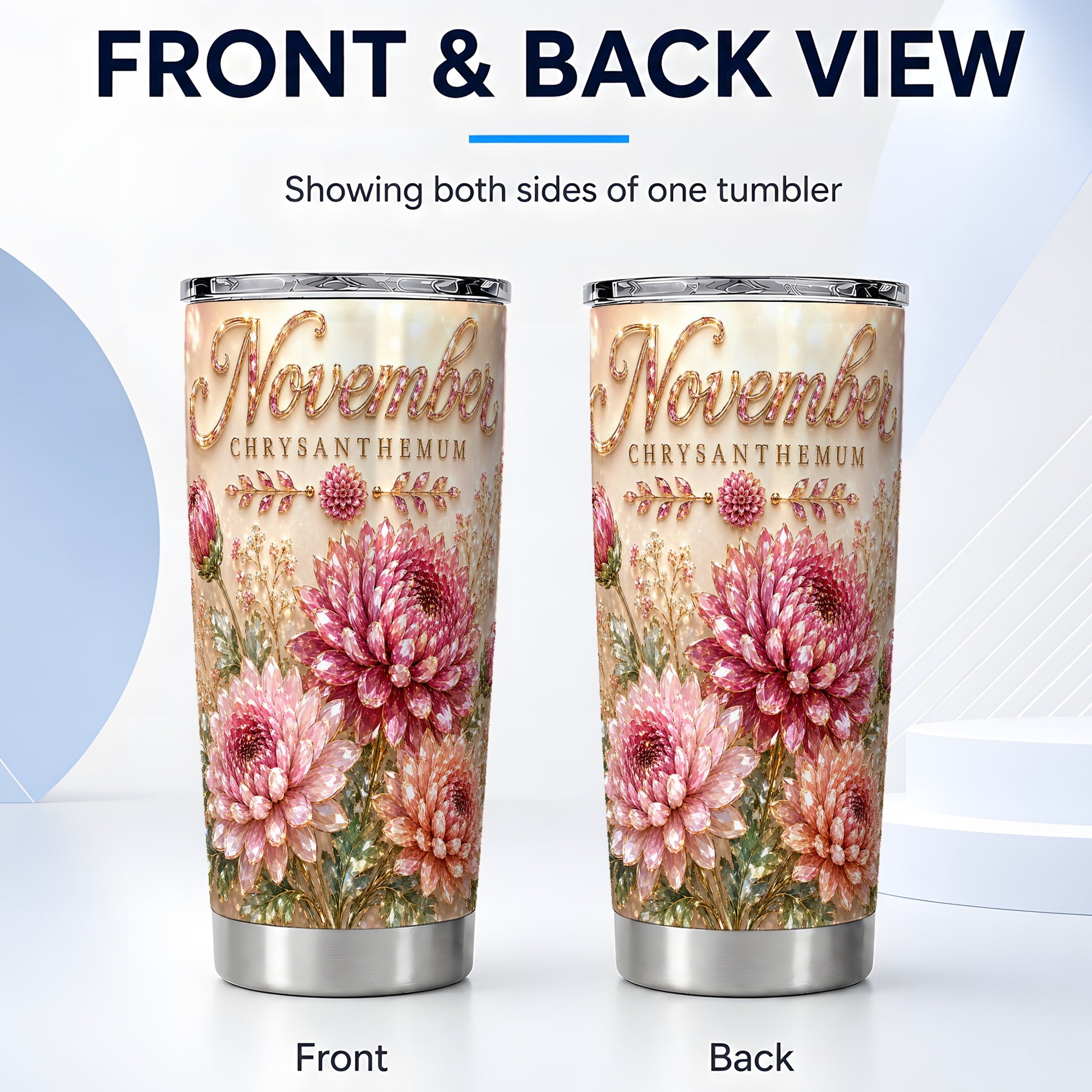 #pl[Steel] Chrysanthemum Tumbler 20oz, Floral Tumbler, Stainless Steel Travel Cup