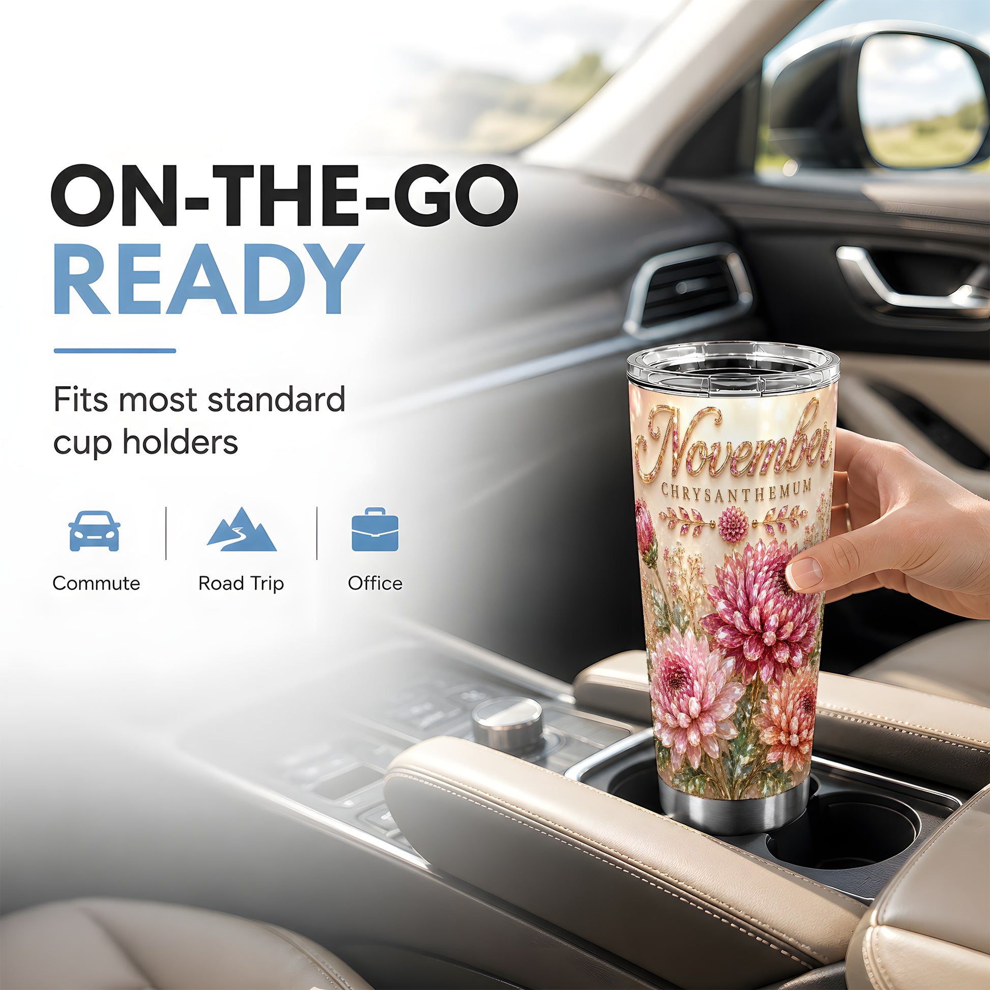 #pl[Steel] Chrysanthemum Tumbler 20oz, Floral Tumbler, Stainless Steel Travel Cup