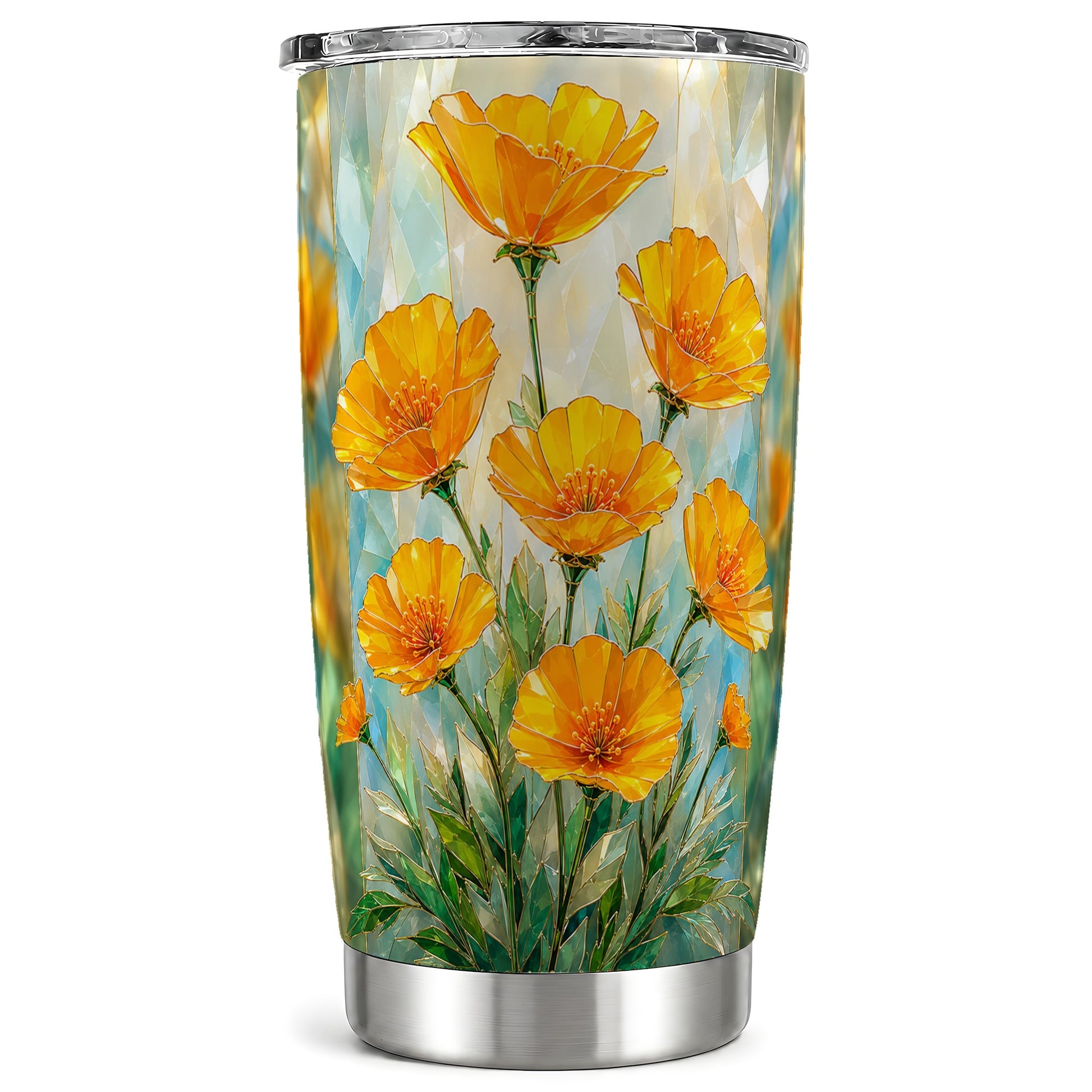 #pl[Steel] Orange Poppy Tumbler 20oz, Floral Tumbler, Stainless Steel Travel Cup