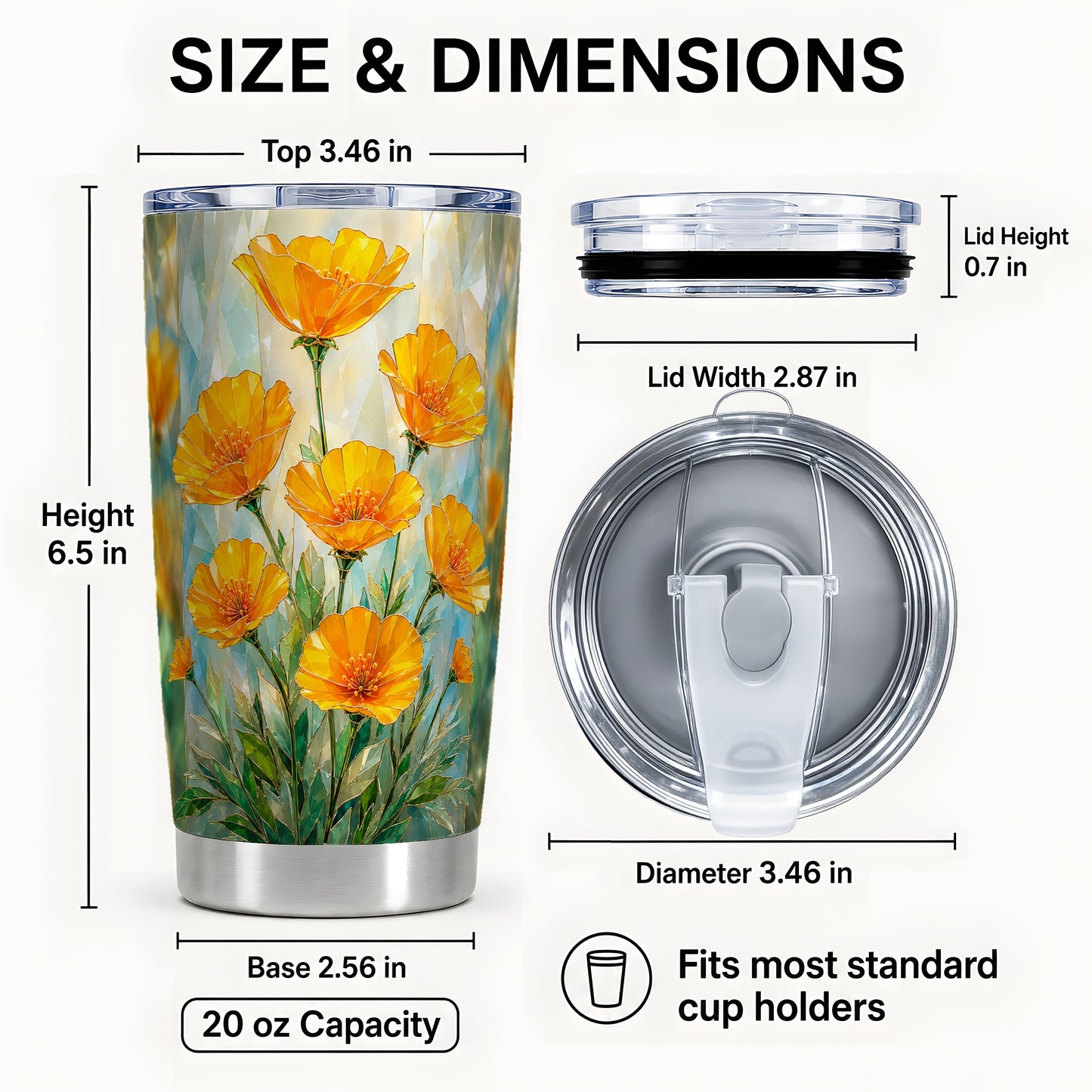 #pl[Steel] Orange Poppy Tumbler 20oz, Floral Tumbler, Stainless Steel Travel Cup