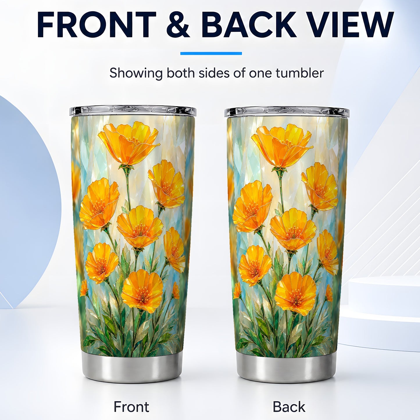 #pl[Steel] Orange Poppy Tumbler 20oz, Floral Tumbler, Stainless Steel Travel Cup