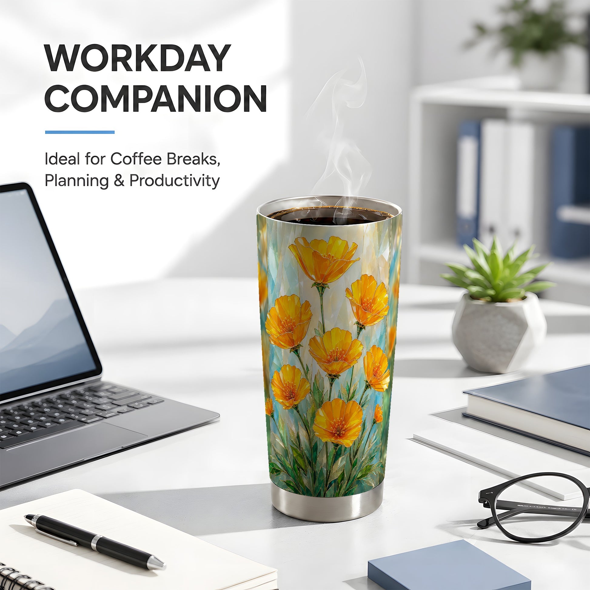 #pl[Steel] Orange Poppy Tumbler 20oz, Floral Tumbler, Stainless Steel Travel Cup
