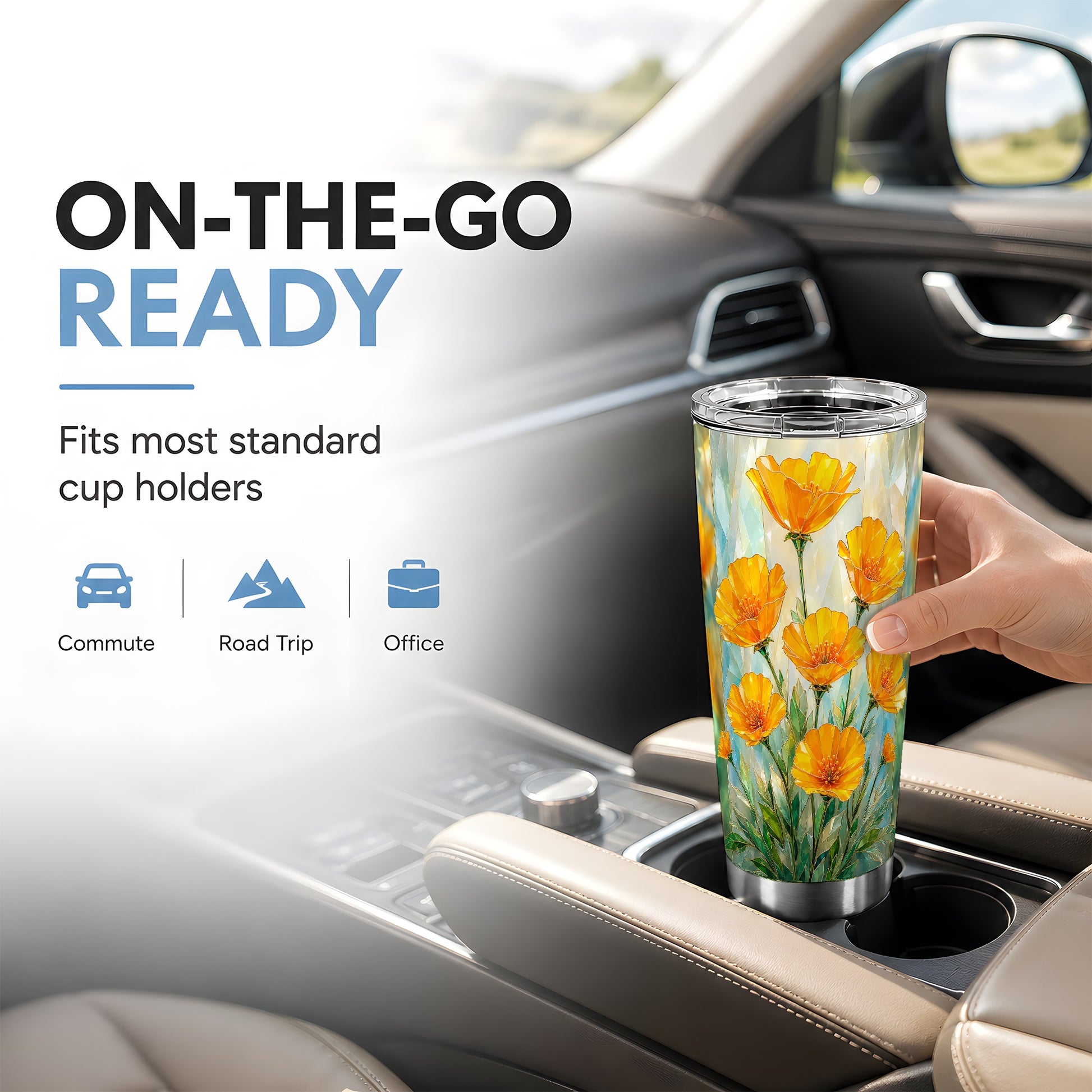 #pl[Steel] Orange Poppy Tumbler 20oz, Floral Tumbler, Stainless Steel Travel Cup