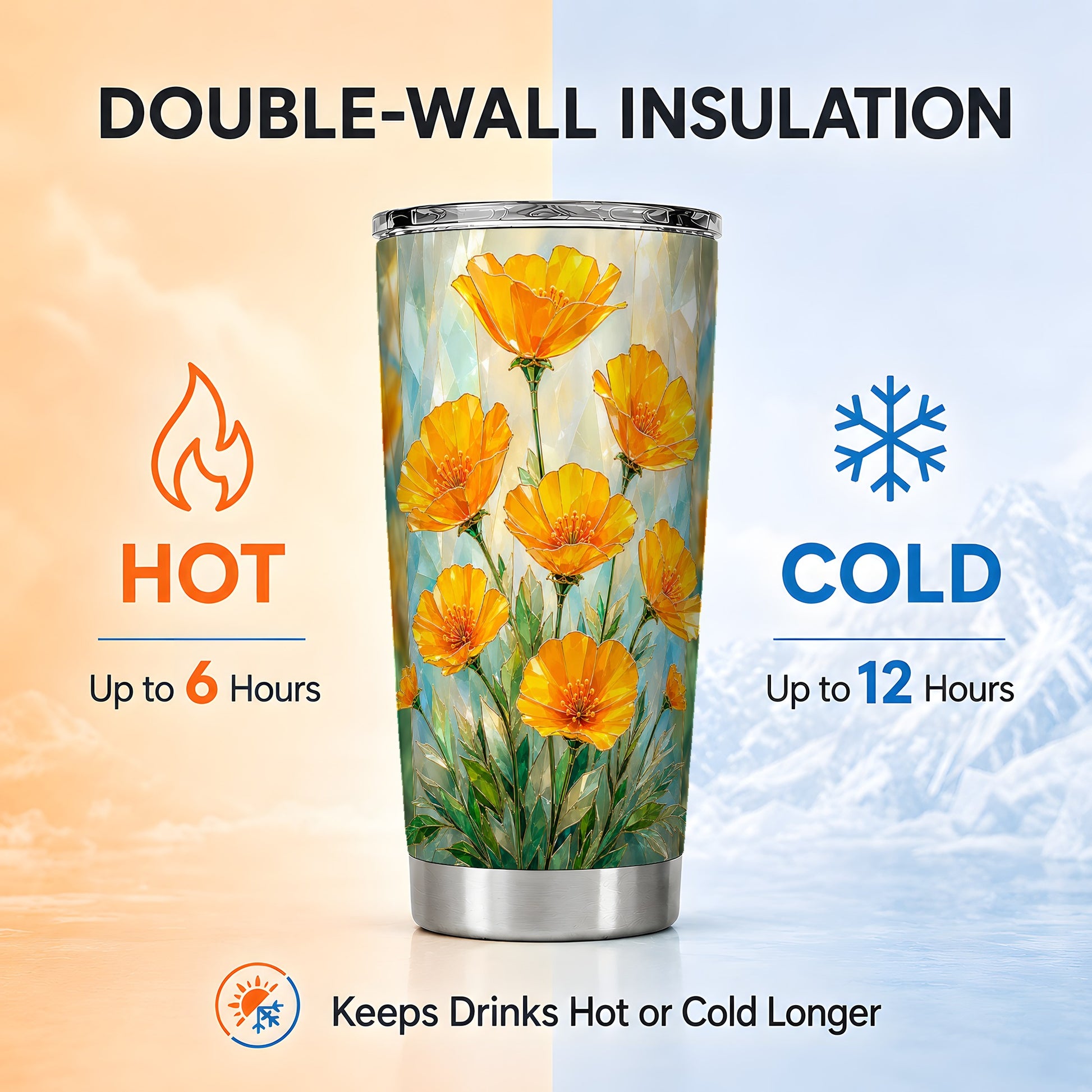 #pl[Steel] Orange Poppy Tumbler 20oz, Floral Tumbler, Stainless Steel Travel Cup