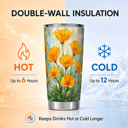 #pl[Steel] Orange Poppy Tumbler 20oz, Floral Tumbler, Stainless Steel Travel Cup