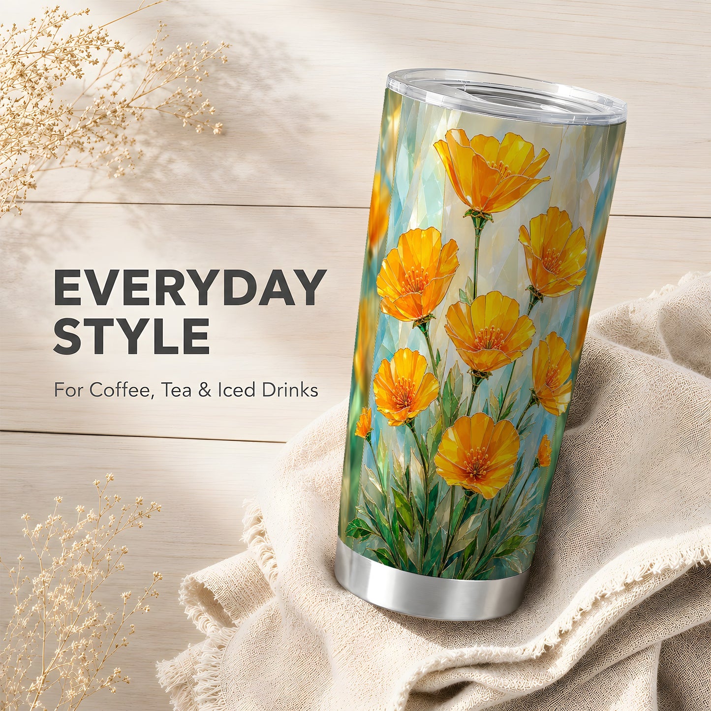 #pl[Steel] Orange Poppy Tumbler 20oz, Floral Tumbler, Stainless Steel Travel Cup