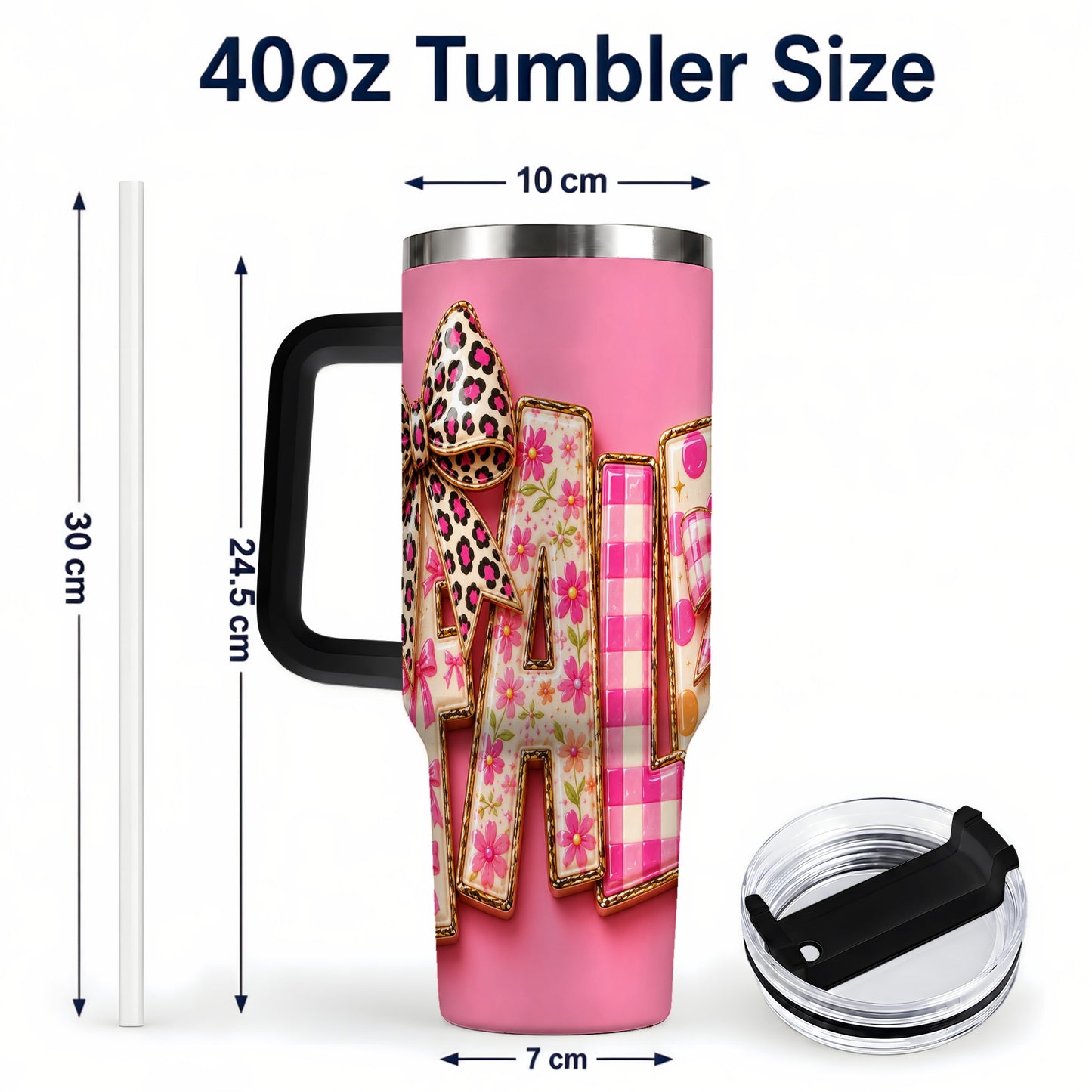 #pl[40oz|Black] Fall Bow 40oz Tumbler, Pink Pattern Autumn Stainless Steel Travel Cup
