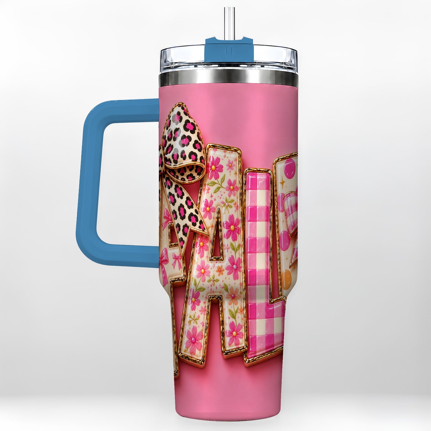 #pl[40oz|Blue] Fall Bow 40oz Tumbler, Pink Pattern Autumn Stainless Steel Travel Cup
