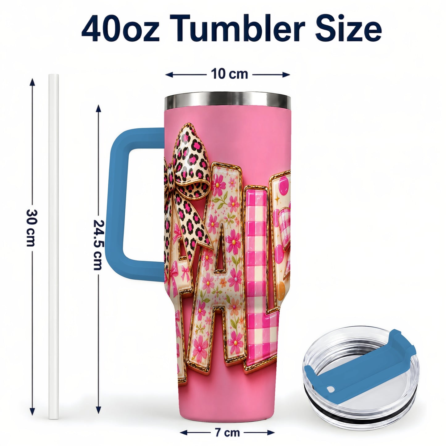 #pl[40oz|Blue] Fall Bow 40oz Tumbler, Pink Pattern Autumn Stainless Steel Travel Cup