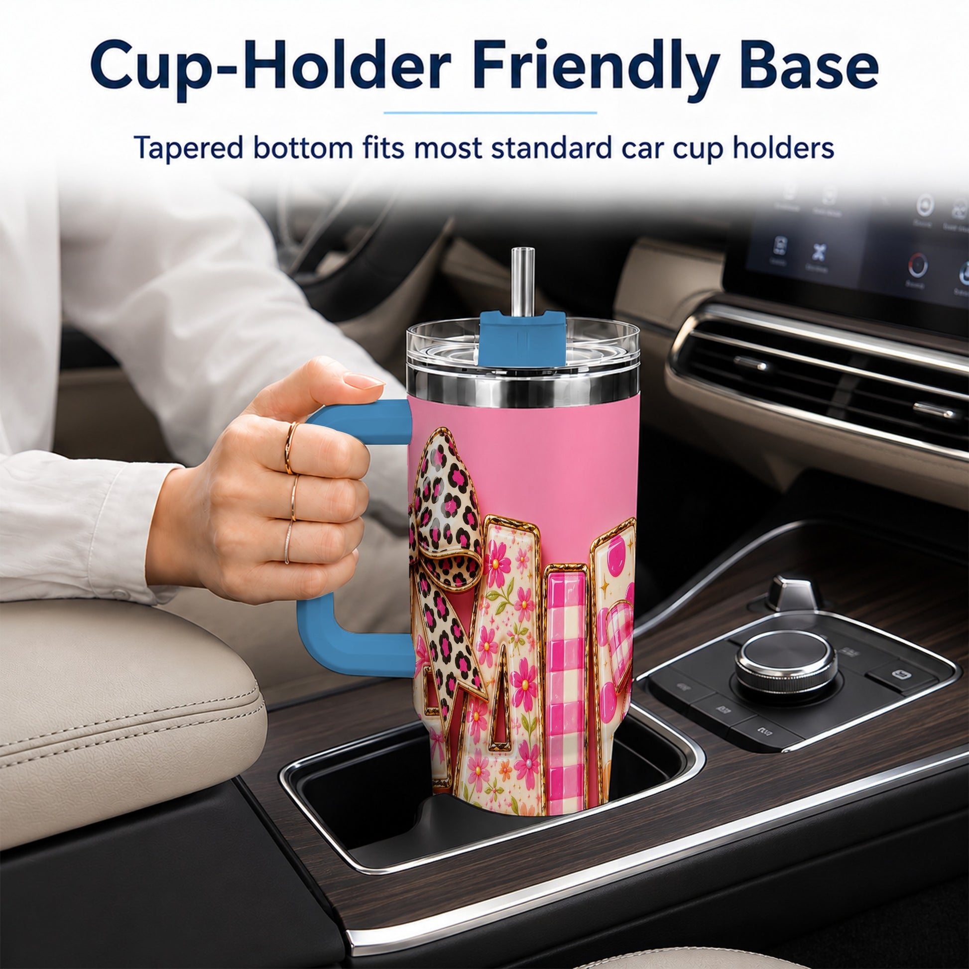 #pl[40oz|Blue] Fall Bow 40oz Tumbler, Pink Pattern Autumn Stainless Steel Travel Cup