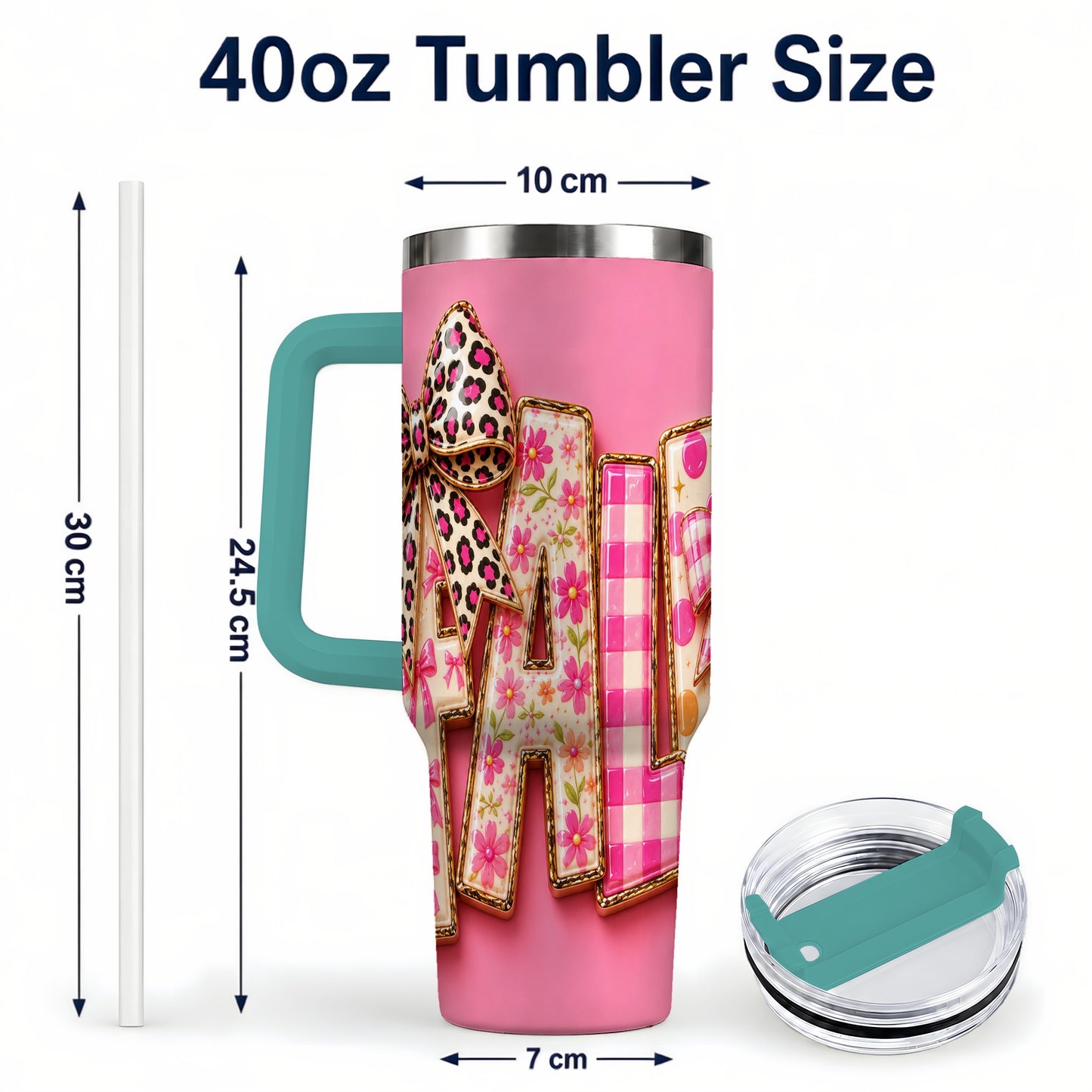 #pl[40oz|Green] Fall Bow 40oz Tumbler, Pink Pattern Autumn Stainless Steel Travel Cup
