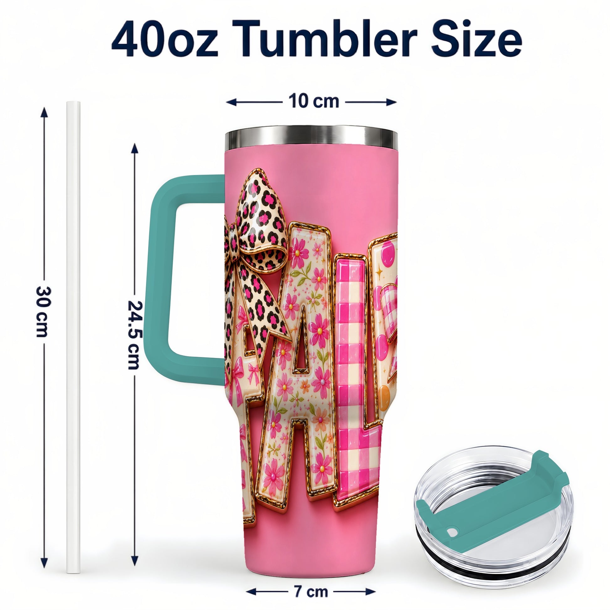 #pl[40oz|Green] Fall Bow 40oz Tumbler, Pink Pattern Autumn Stainless Steel Travel Cup