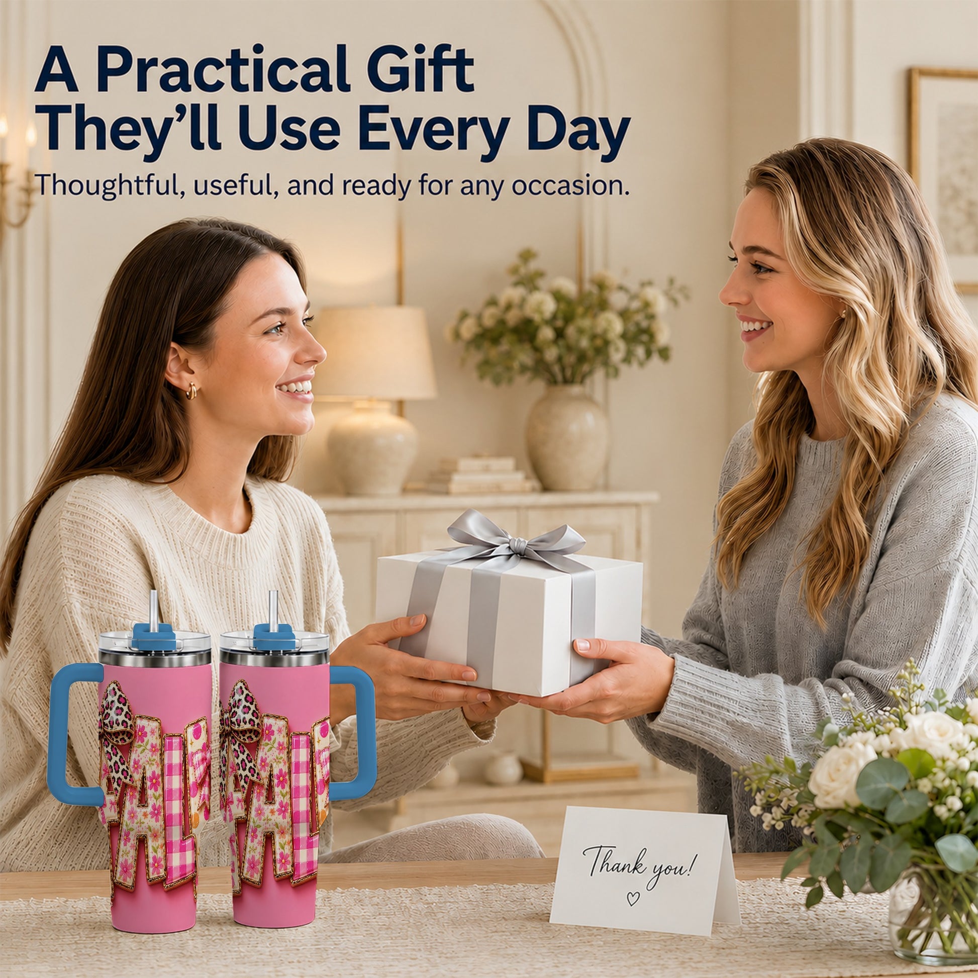 #pl[40oz|Blue] Fall Bow 40oz Tumbler, Pink Pattern Autumn Stainless Steel Travel Cup