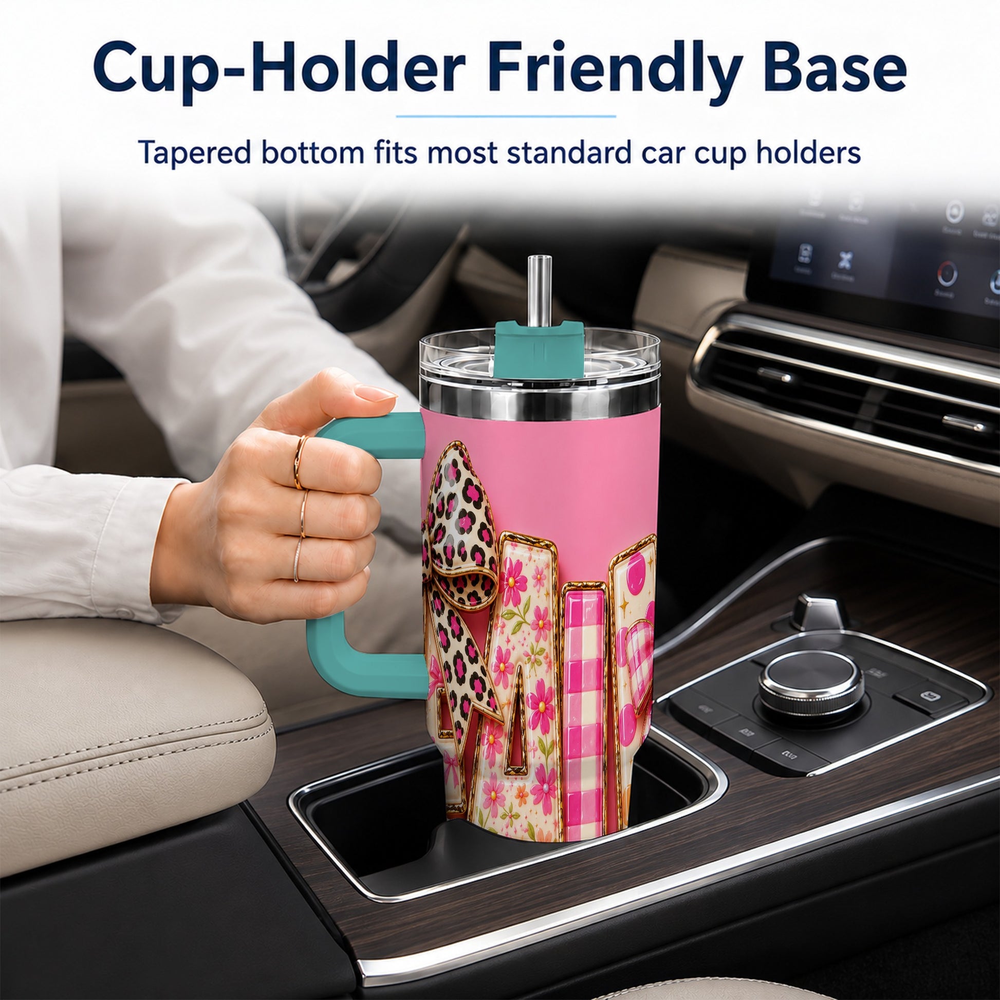 #pl[40oz|Green] Fall Bow 40oz Tumbler, Pink Pattern Autumn Stainless Steel Travel Cup