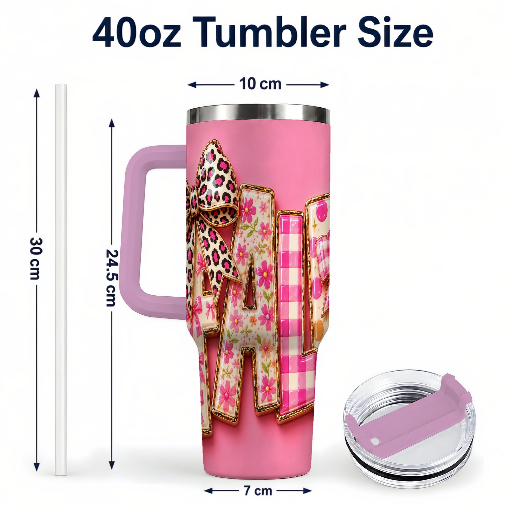 #pl[40oz|Pink] Fall Bow 40oz Tumbler, Pink Pattern Autumn Stainless Steel Travel Cup