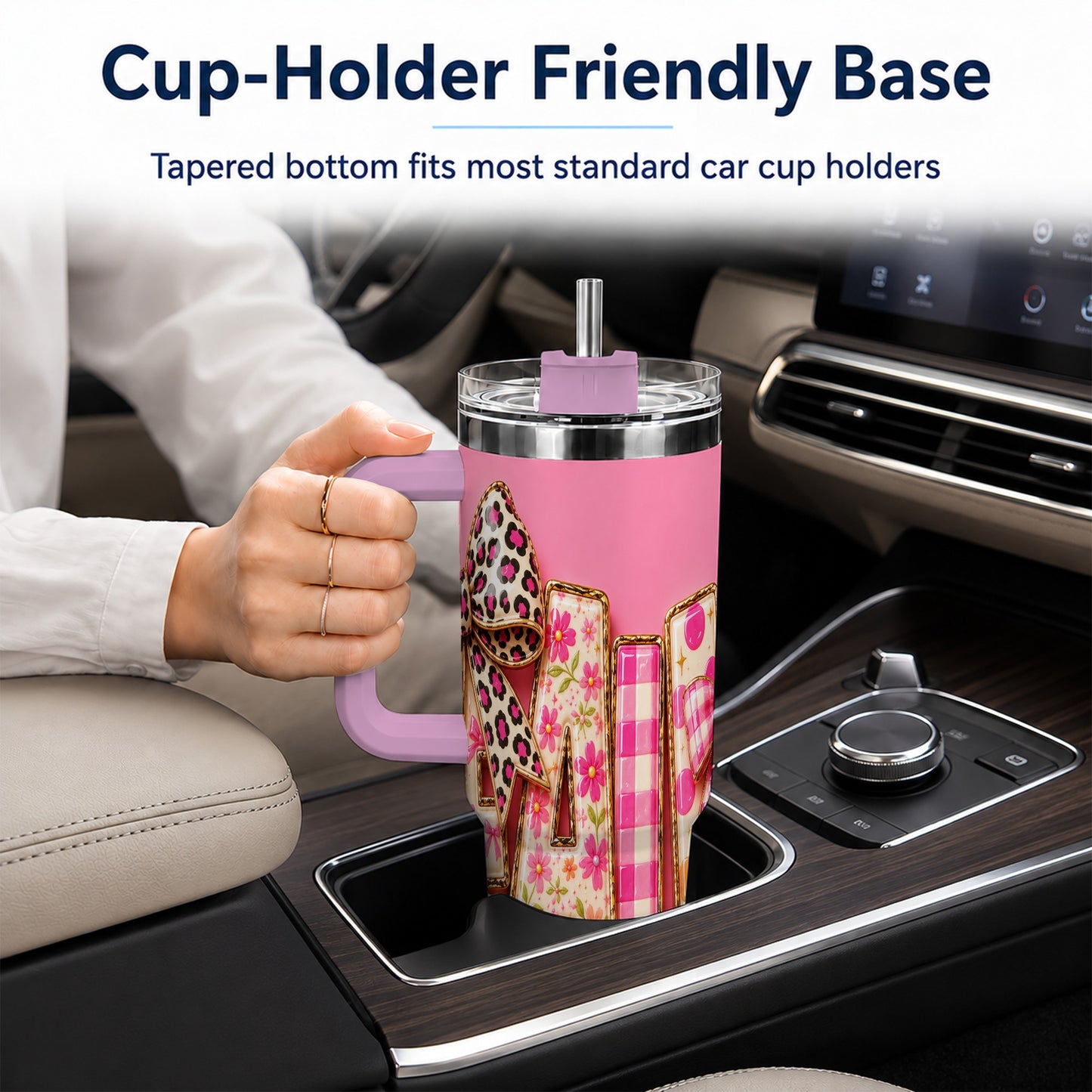 #pl[40oz|Pink] Fall Bow 40oz Tumbler, Pink Pattern Autumn Stainless Steel Travel Cup