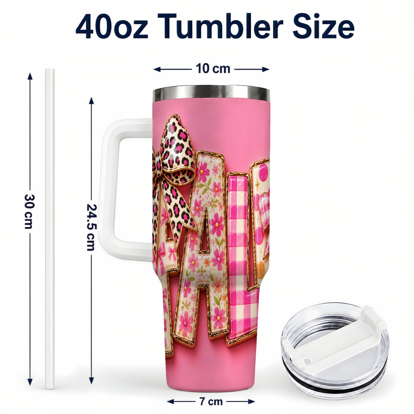 #pl[40oz|White] Fall Bow 40oz Tumbler, Pink Pattern Autumn Stainless Steel Travel Cup