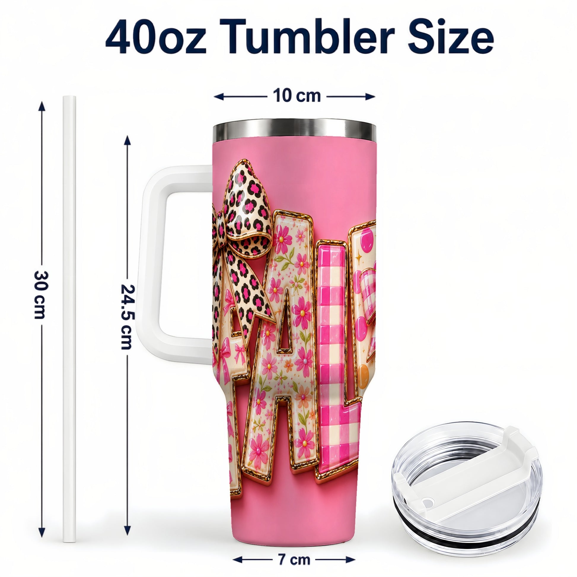 #pl[40oz|White] Fall Bow 40oz Tumbler, Pink Pattern Autumn Stainless Steel Travel Cup