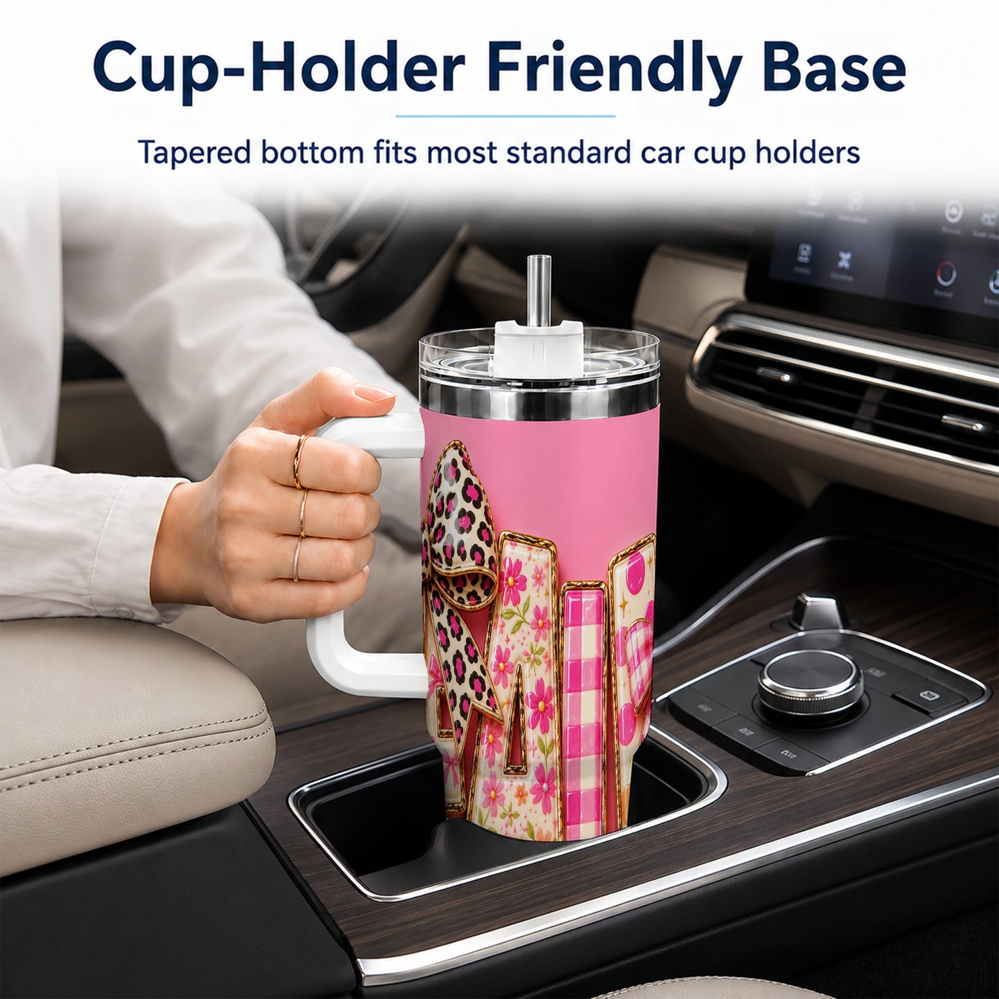 #pl[40oz|White] Fall Bow 40oz Tumbler, Pink Pattern Autumn Stainless Steel Travel Cup