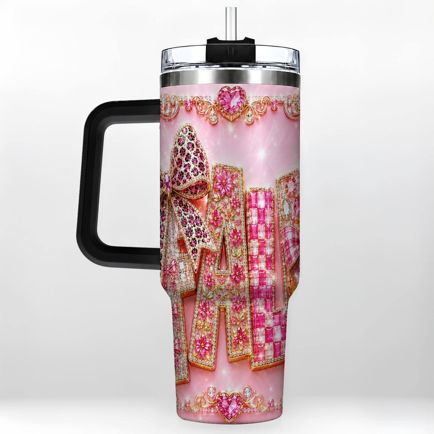 #pl[40oz|Black] Gemstone Bow 40oz Tumbler with Handle, Fall Stainless Steel Travel Cup